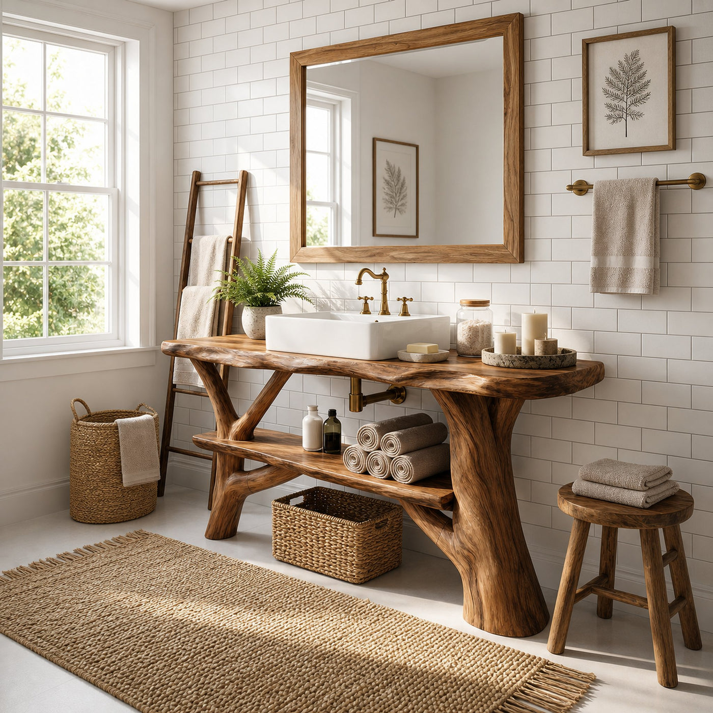 Modern Bathroom Vanity Solid Wood Live Edge For Minimal Bathroom - product view 4