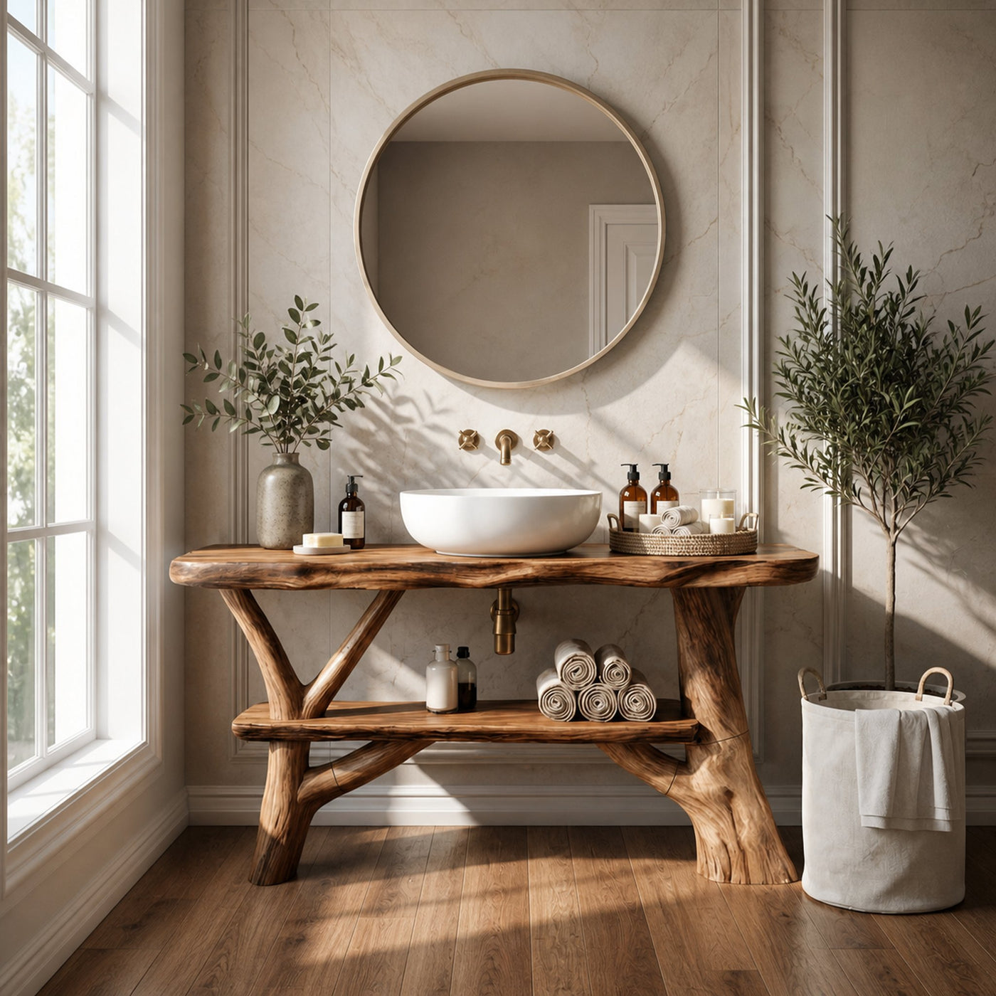 Modern Bathroom Vanity Solid Wood Live Edge For Minimal Bathroom - product view 6