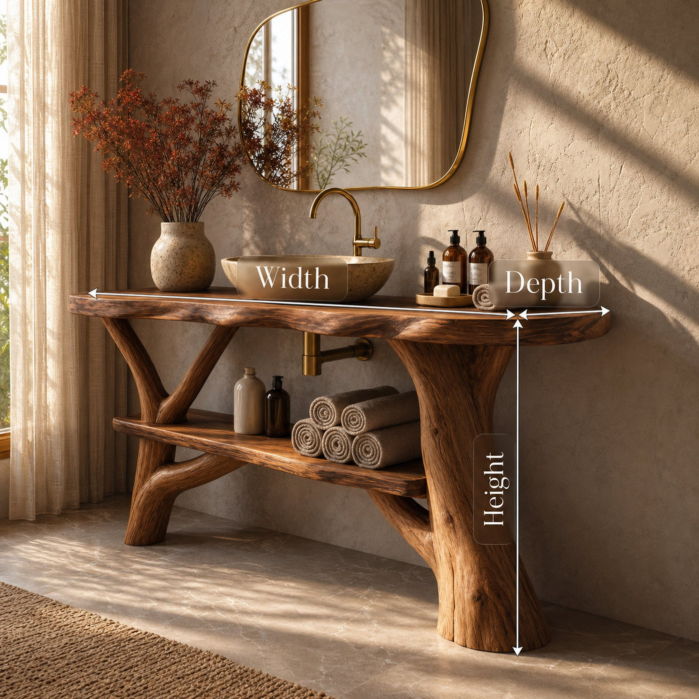 Modern Bathroom Vanity Solid Wood Live Edge For Minimal Bathroom - product view 7