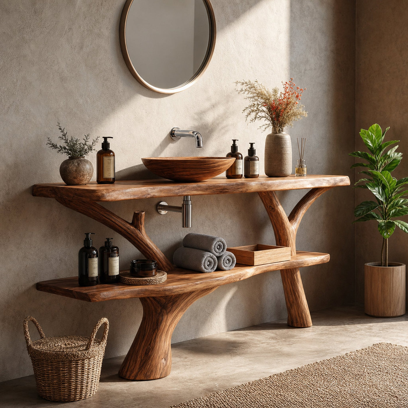 Modern Bathroom Vanity Solid Wood With Open Shelf For Minimal Bath
