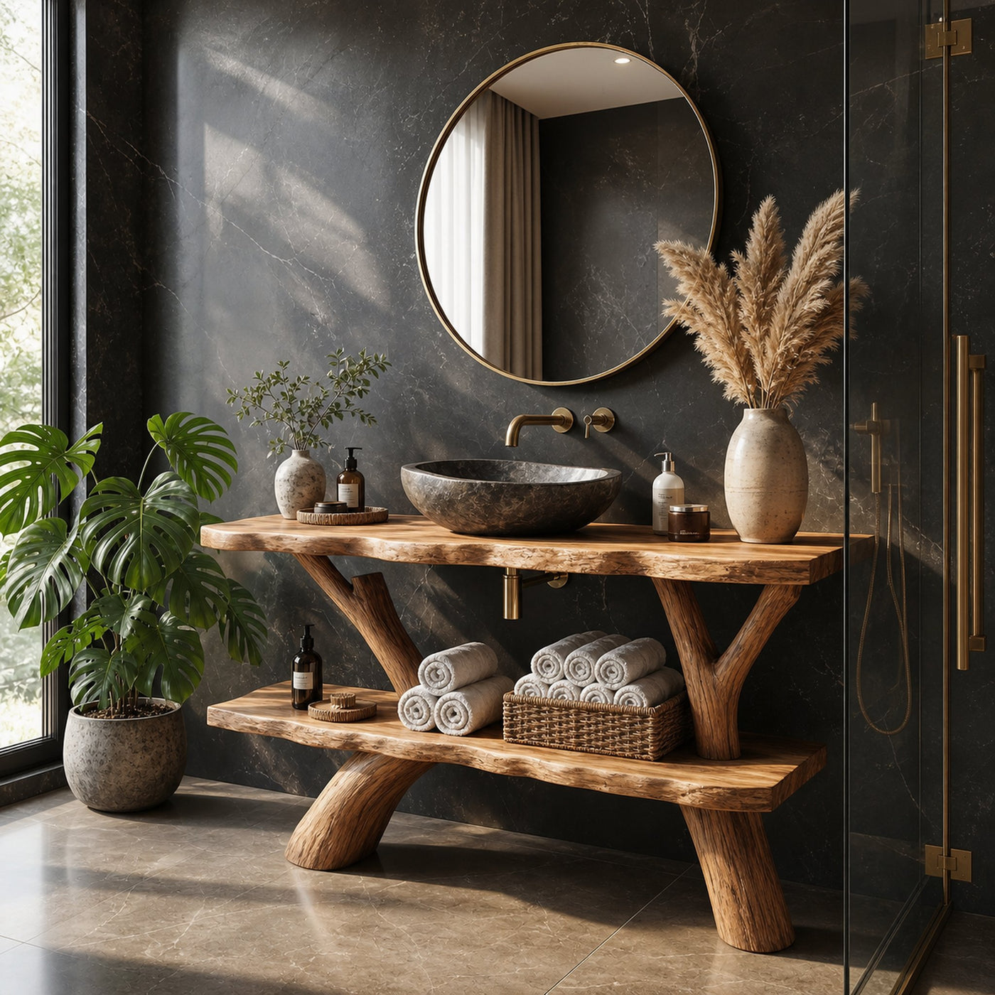 Modern Bathroom Vanity Solid Wood With Open Shelf For Minimal Bath - product view 2