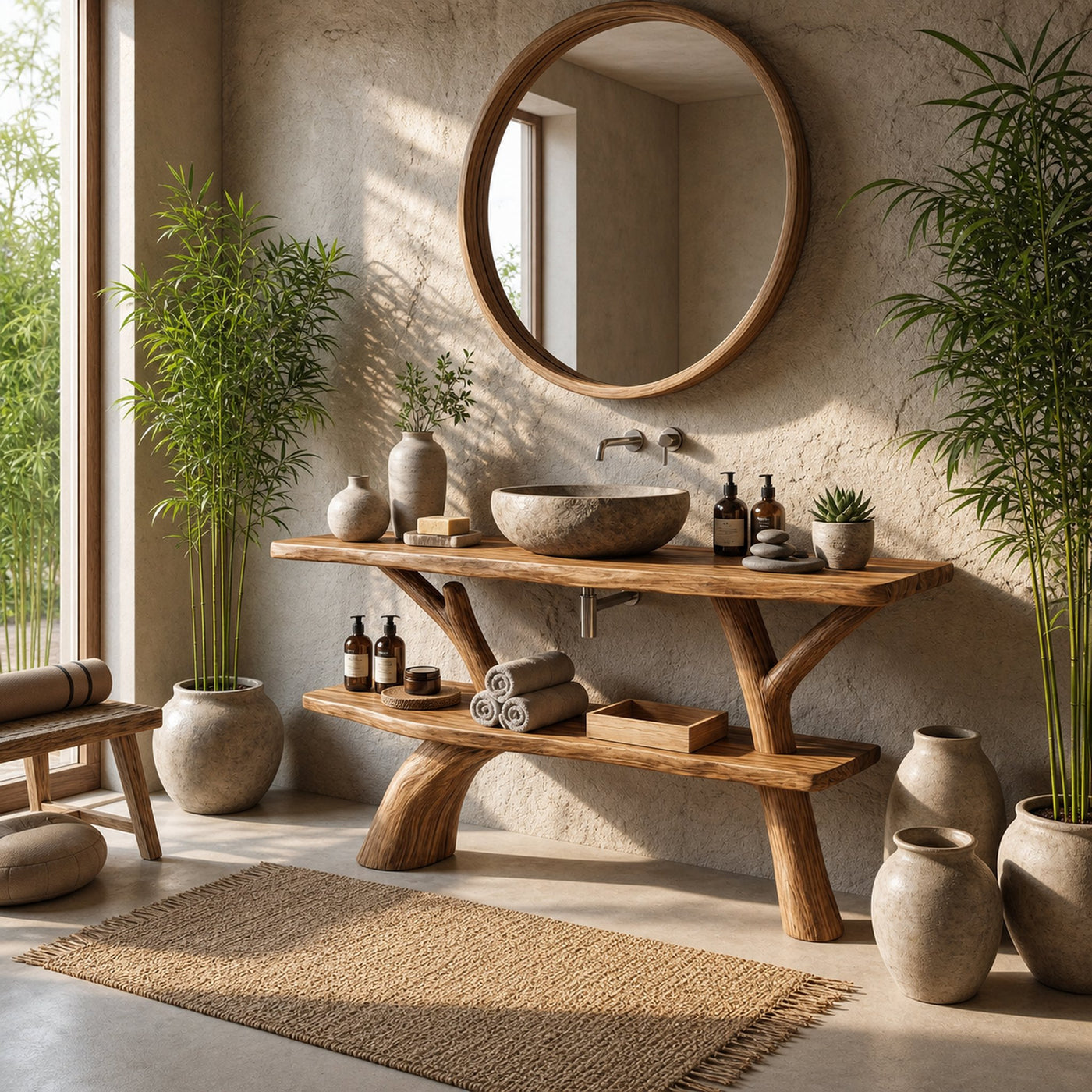 Modern Bathroom Vanity Solid Wood With Open Shelf For Minimal Bath - product view 3