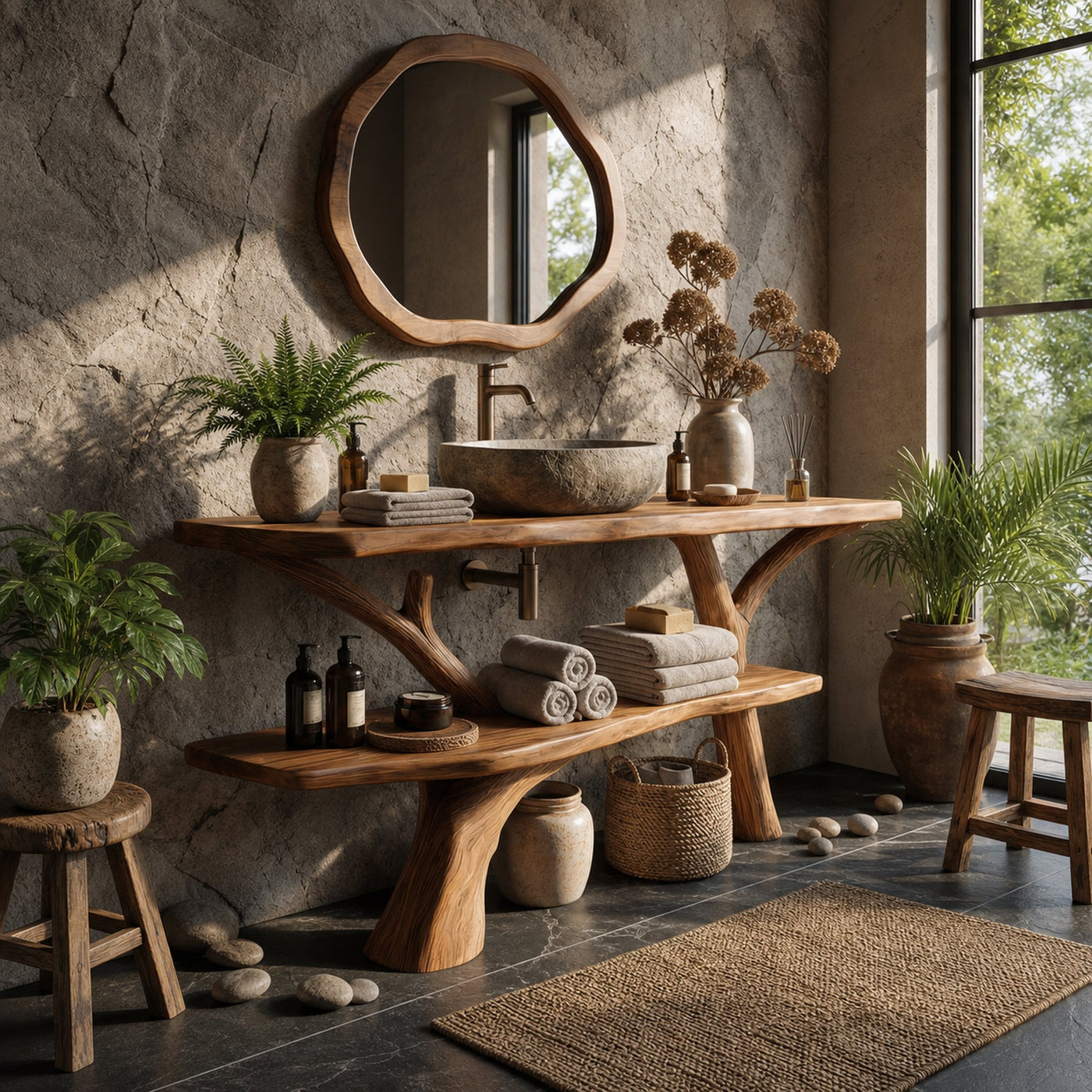 Modern Bathroom Vanity Solid Wood With Open Shelf For Minimal Bath - product view 5