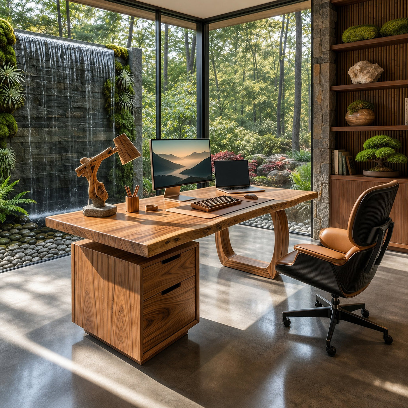 Modern Computer Desk With File Cabinet For Garden View Office