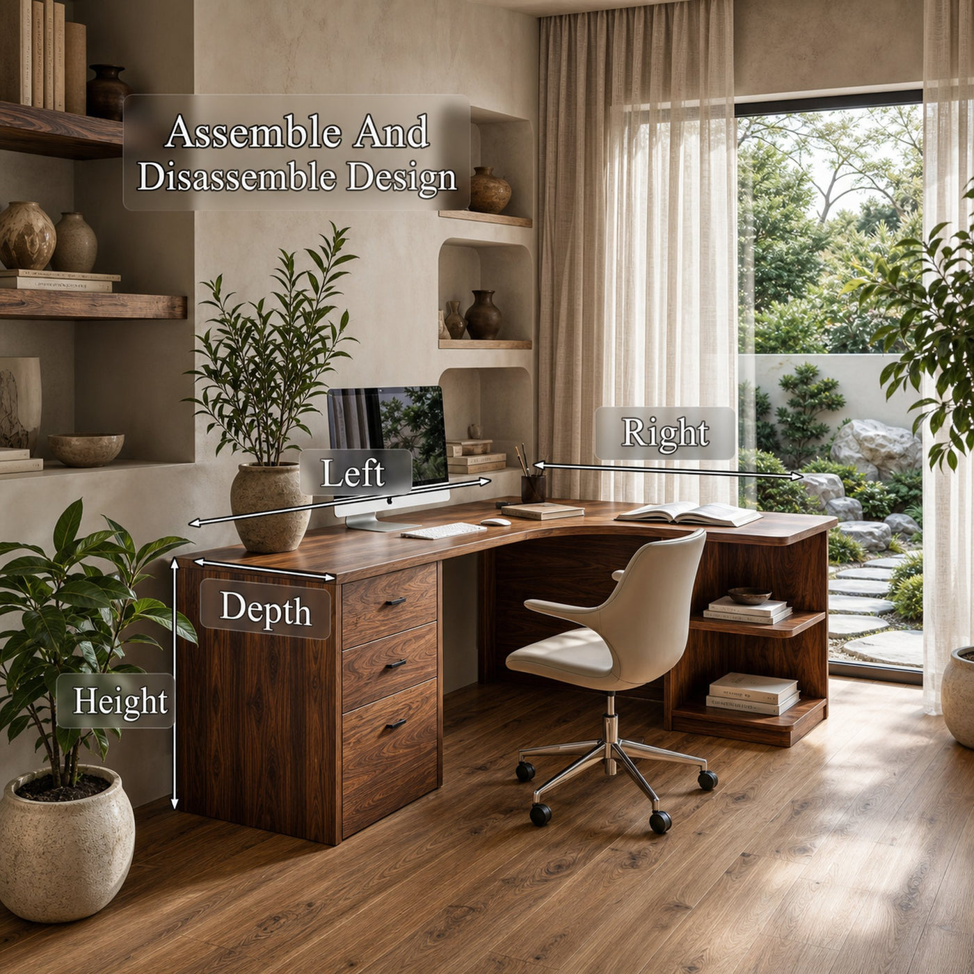 Modern Corner Desk With Built In Drawer Storage And Open Shelves For Home Office And Workspace - product view 8