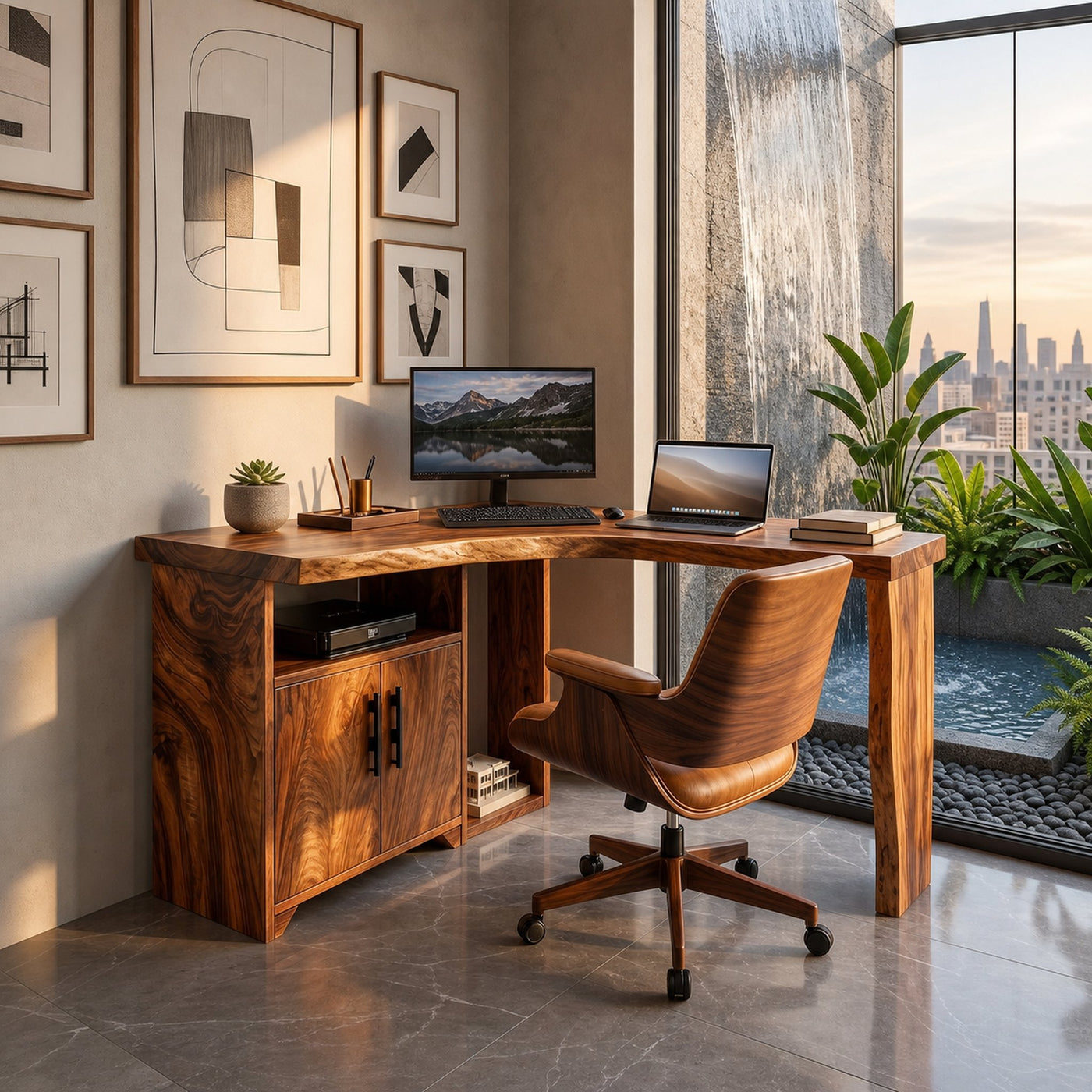 Modern Corner Desk With Cabinet Storage For Creative Home Office