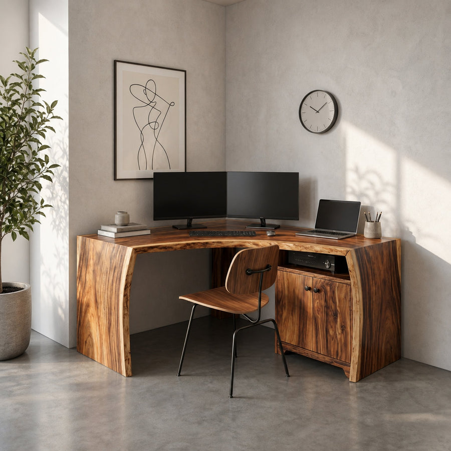 Modern Corner Desk With Cabinet Storage For Home Office