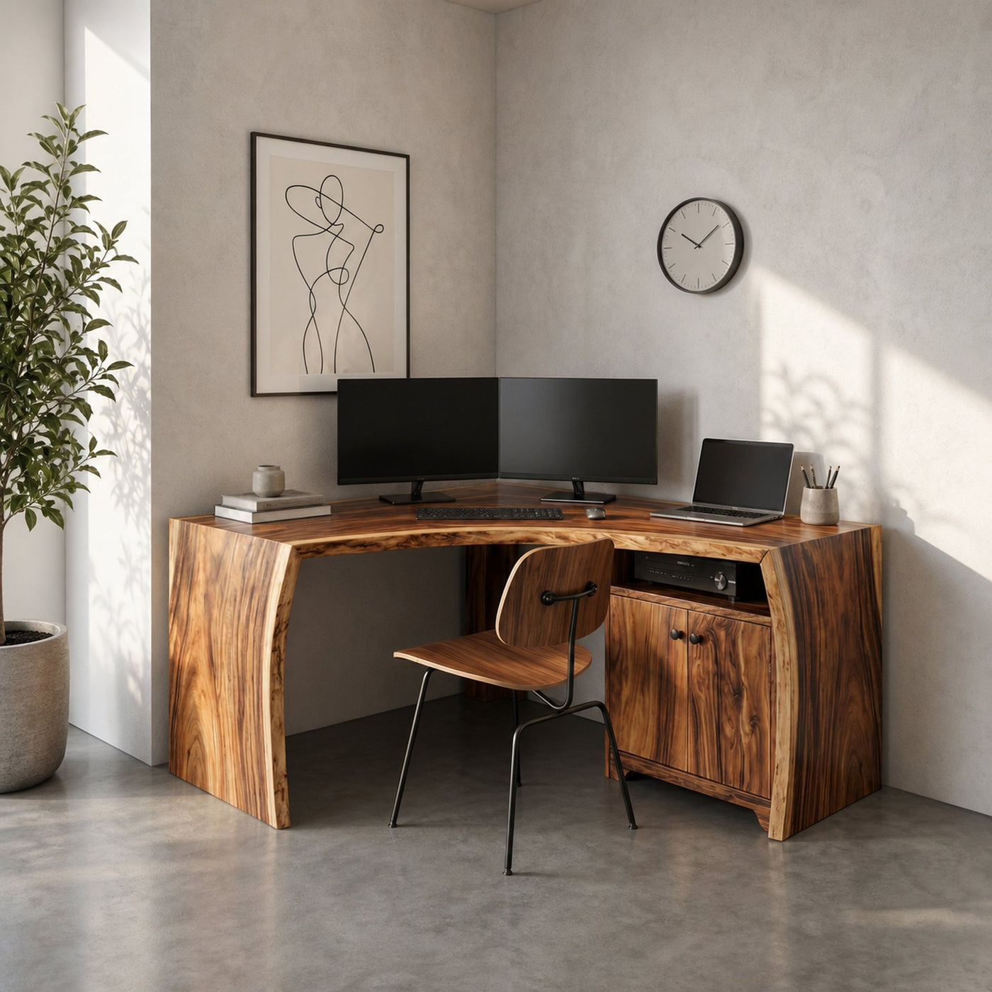 Modern Corner Desk With Cabinet Storage For Home Office
