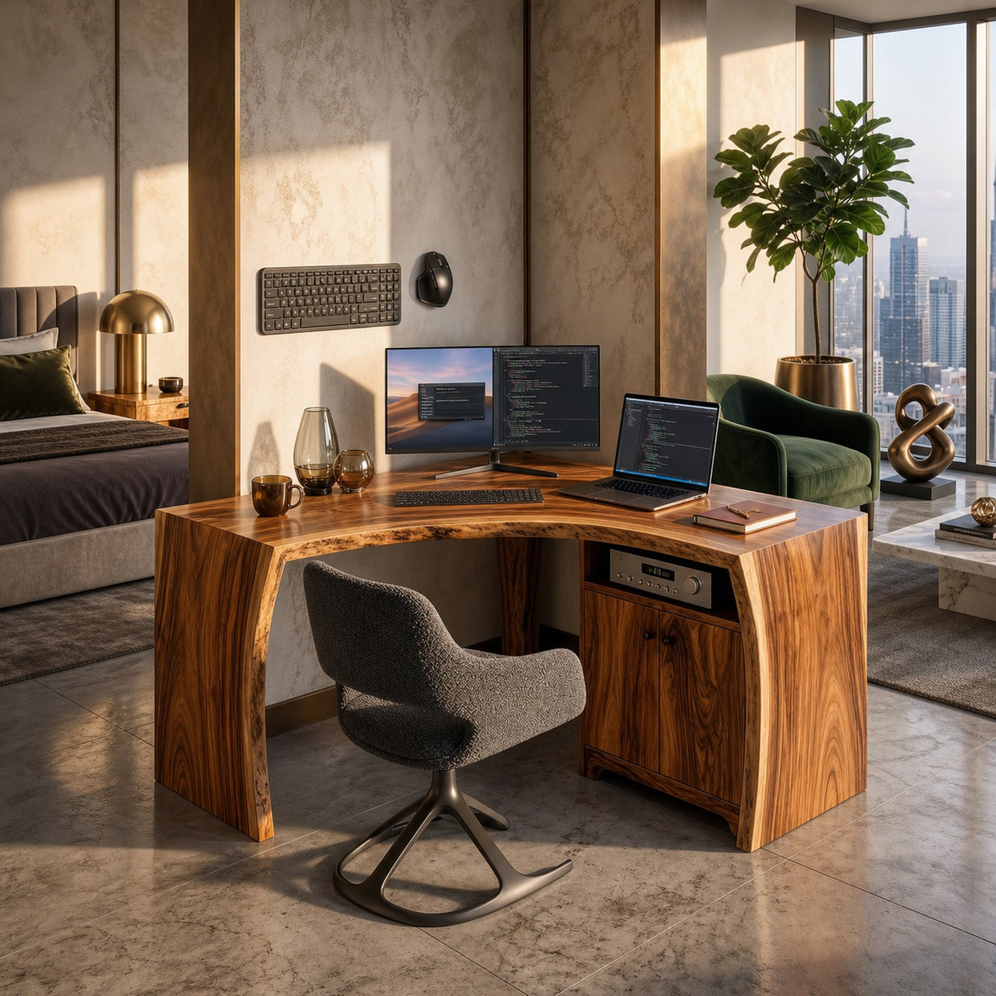 Modern Corner Desk With Cabinet Storage For Home Office - product view 3