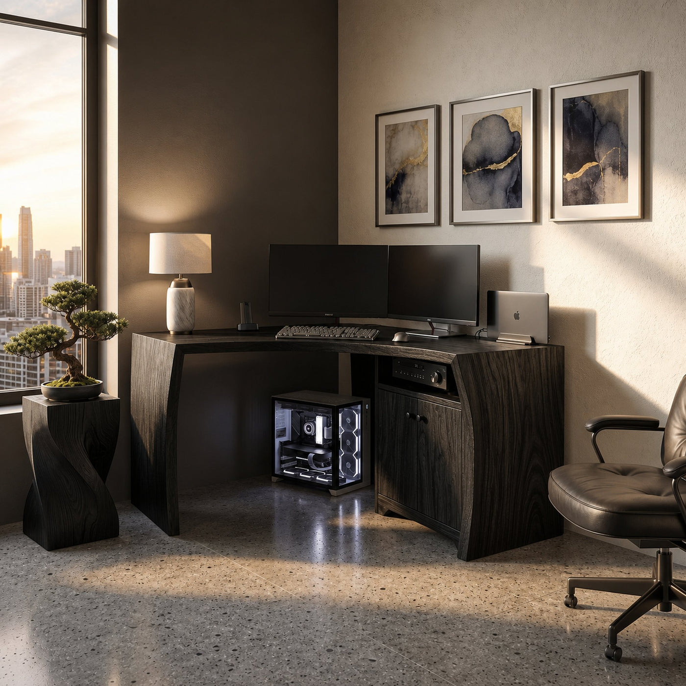 Modern Corner Desk With Cabinet Storage For Home Office - product view 4