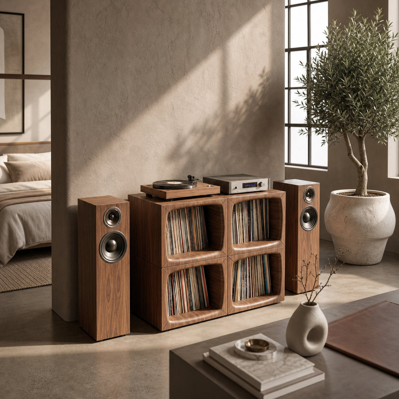 Modern Cube Record Storage Cabinet Luxury Music Room - product view 2