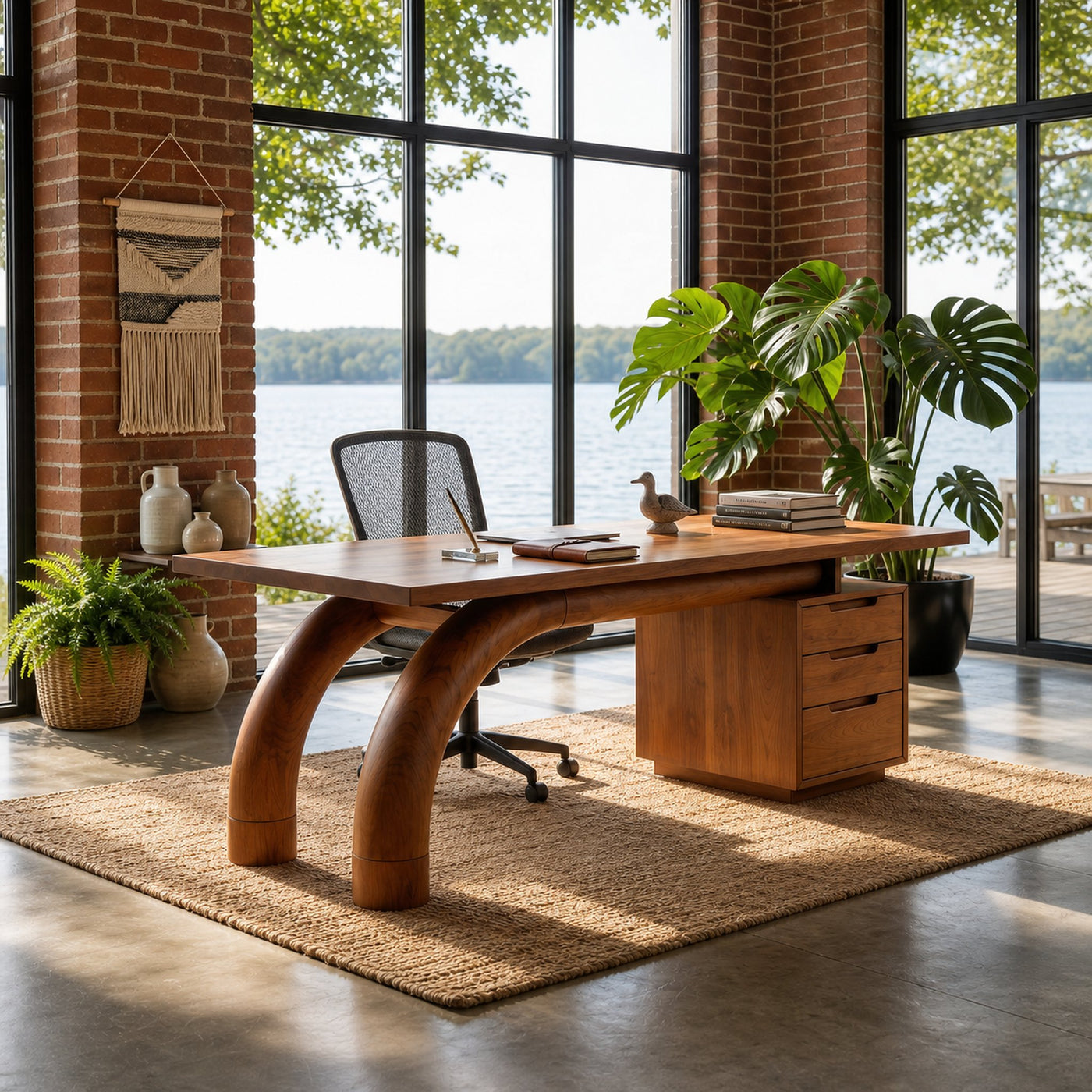 Modern Curved Desk With Open Shelf For Home Office