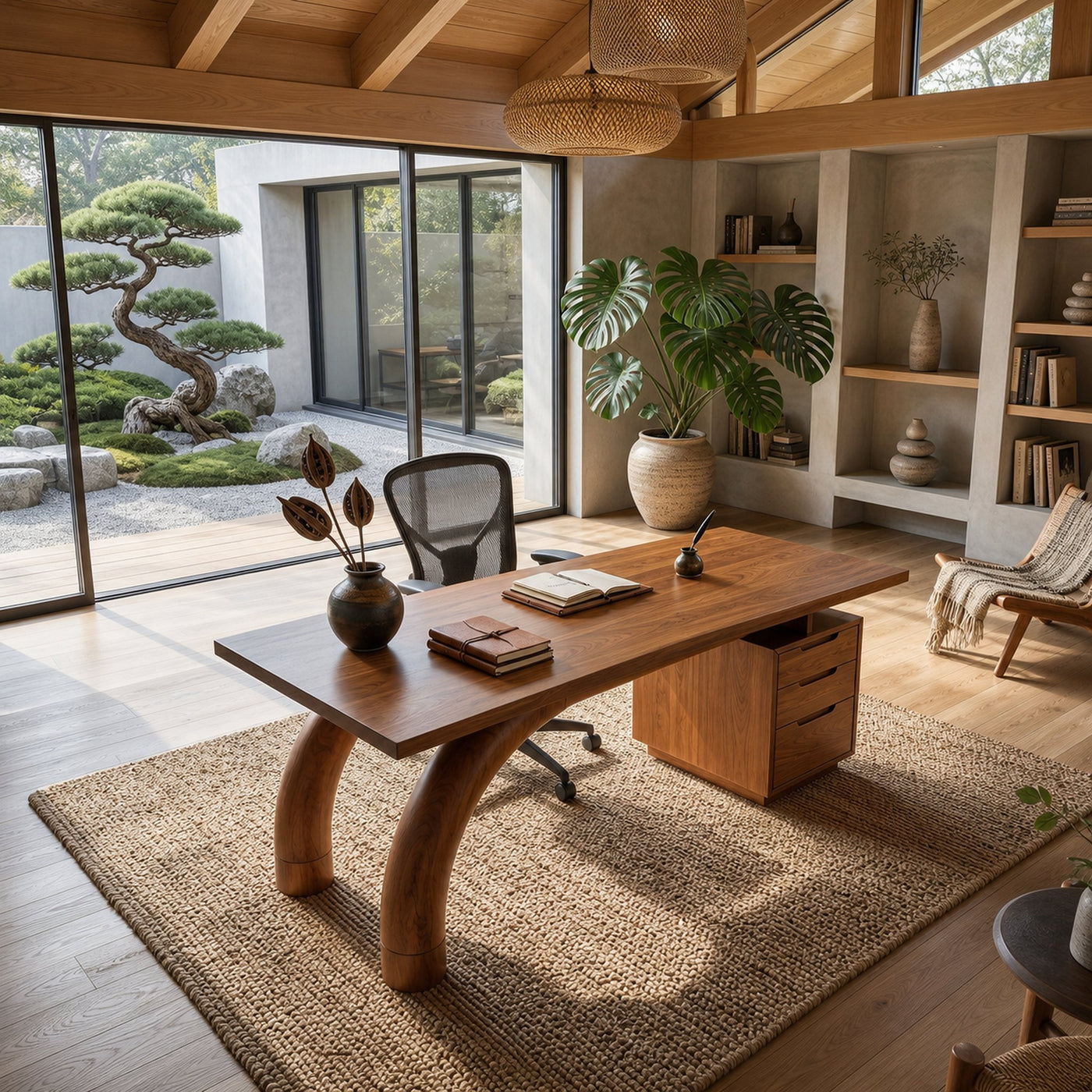Modern Curved Desk With Open Shelf For Home Office - product view 2