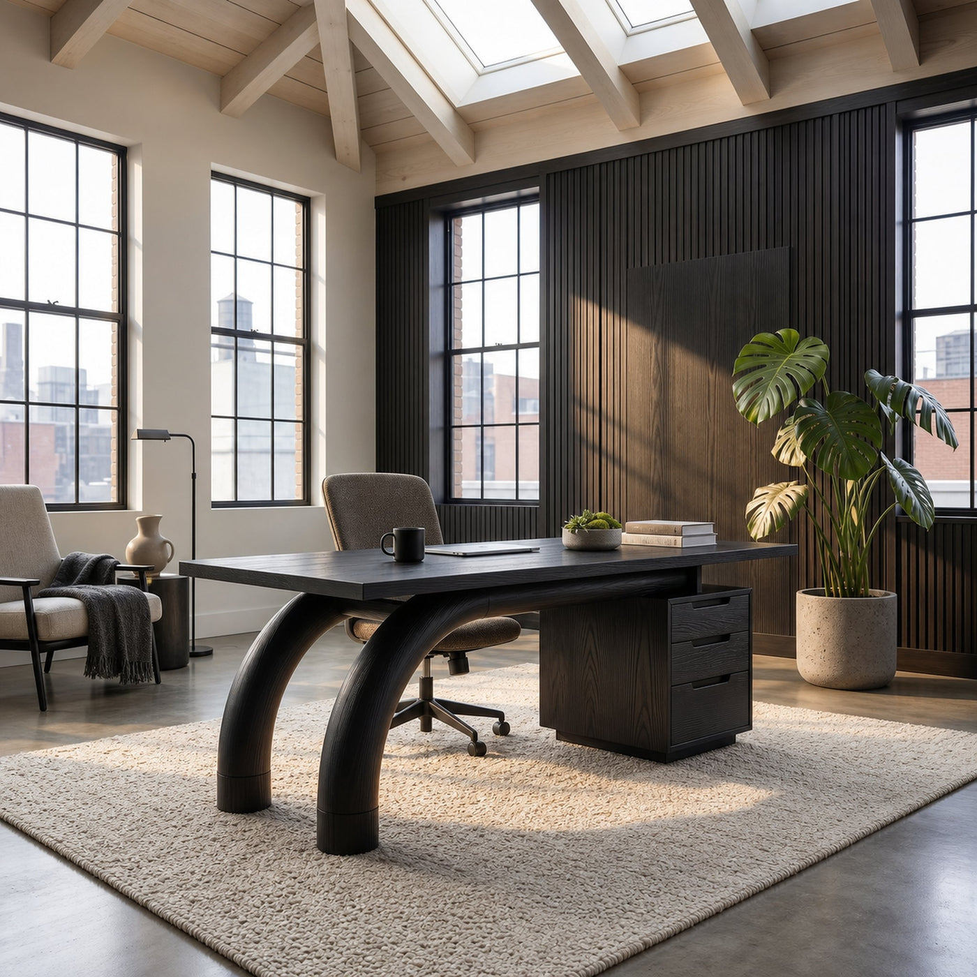 Modern Curved Desk With Open Shelf For Home Office - product view 4