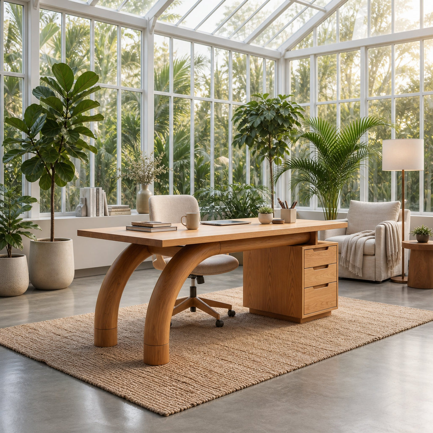 Modern Curved Desk With Open Shelf For Home Office - product view 5