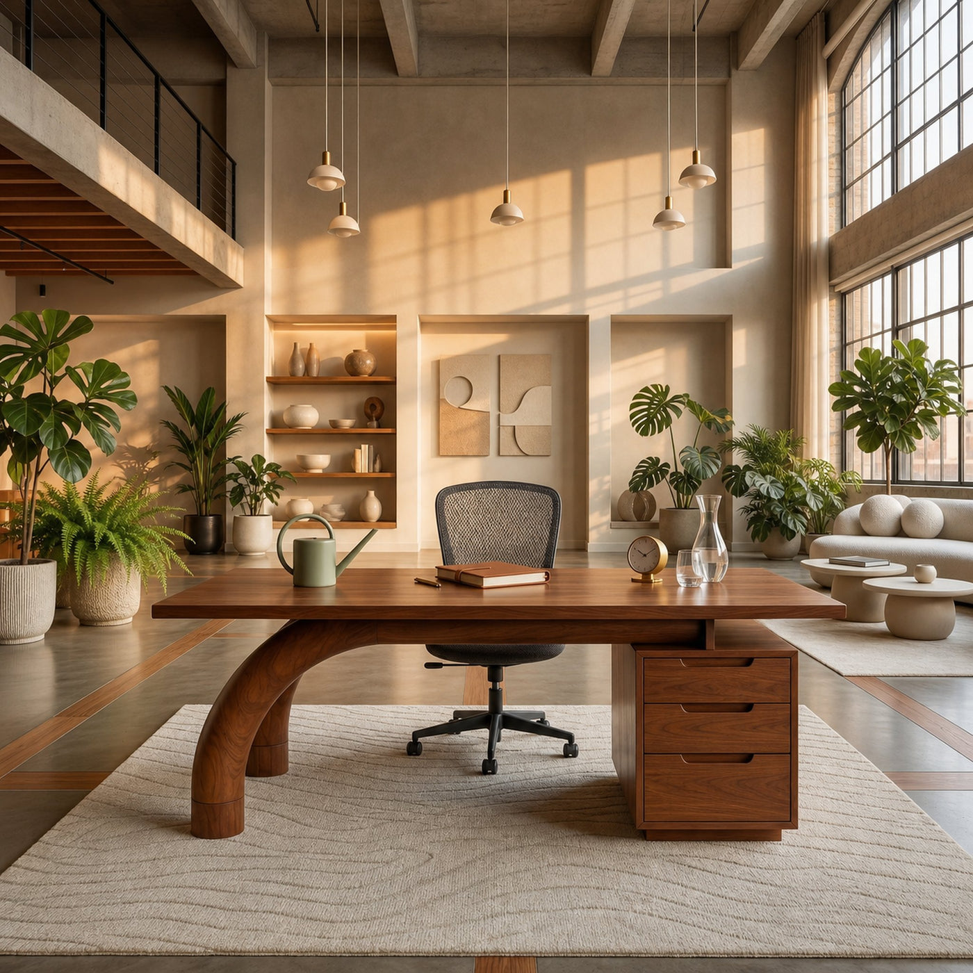 Modern Curved Desk With Open Shelf For Home Office - product view 6