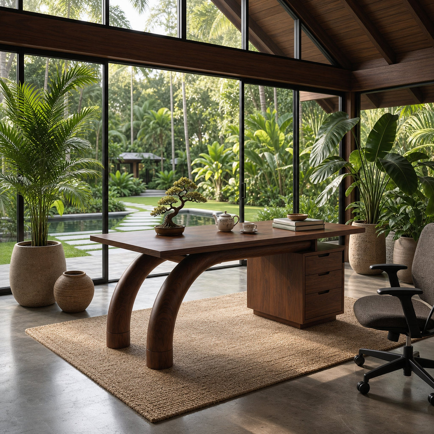 Modern Curved Desk With Open Shelf For Home Office - product view 7