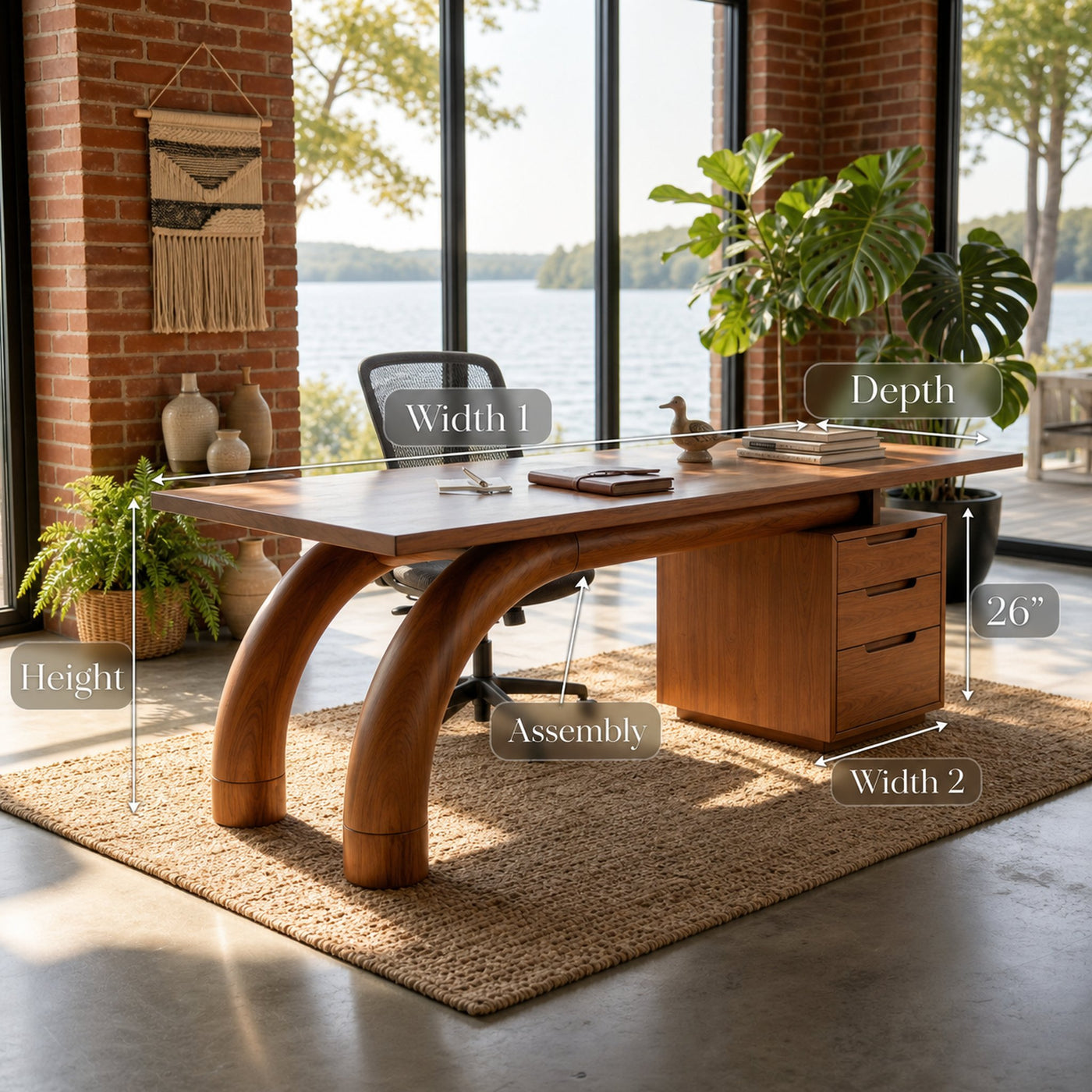 Modern Curved Desk With Open Shelf For Home Office - product view 8