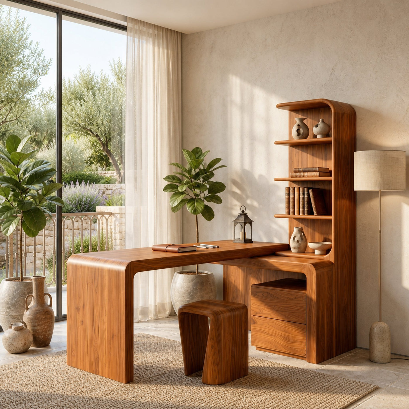 Modern Desk With Built In Bookshelf For Home Office And Workspace