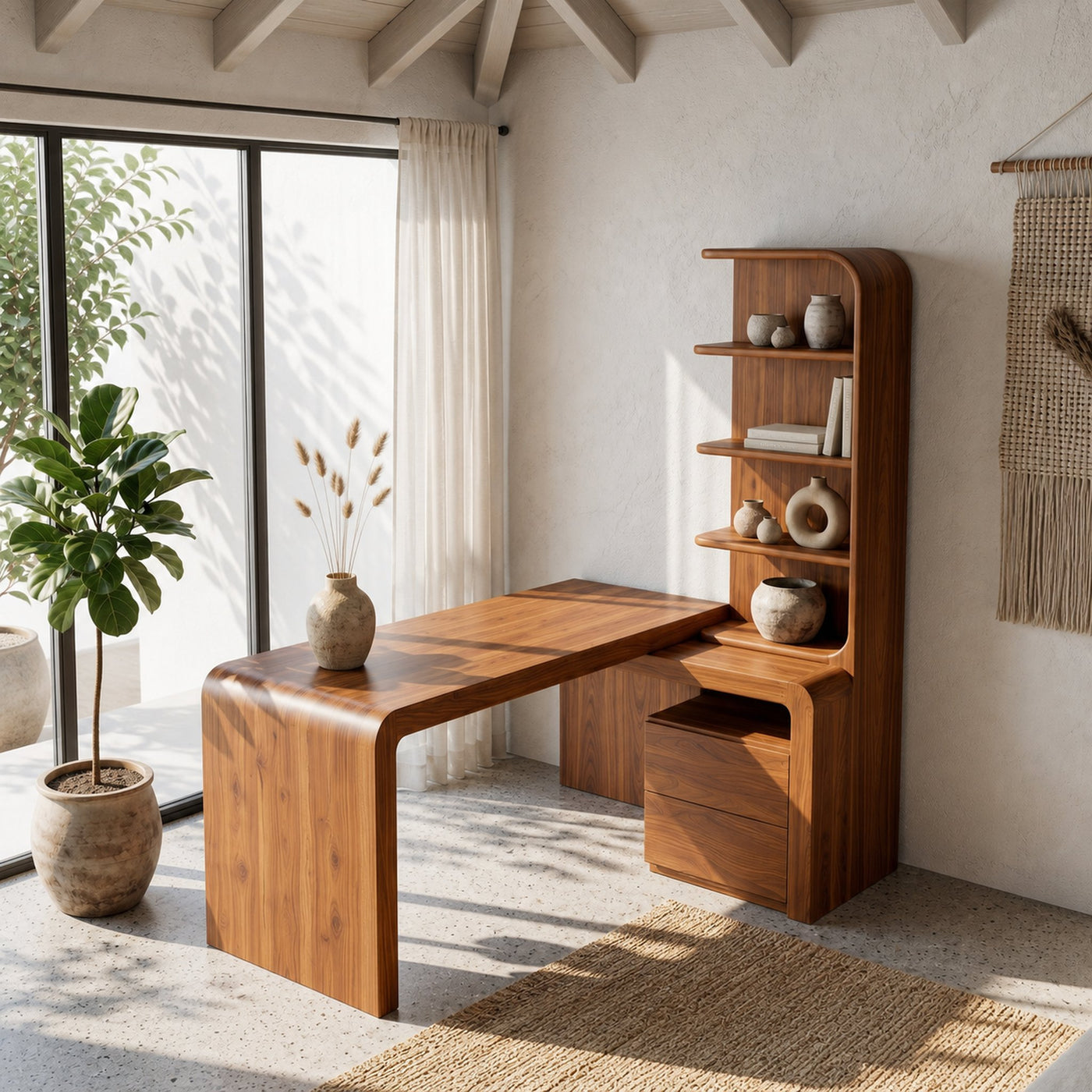 Modern Desk With Built In Bookshelf For Home Office And Workspace - product view 2