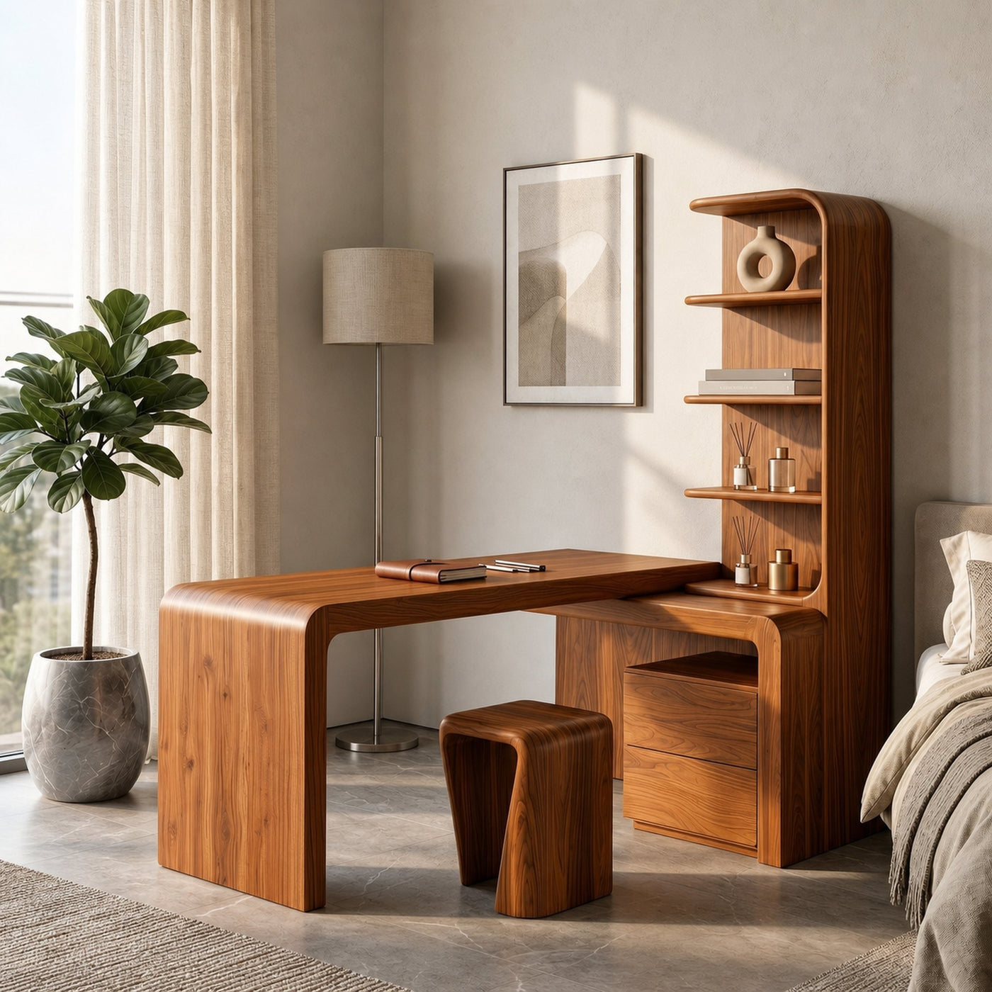 Modern Desk With Built In Bookshelf For Home Office And Workspace - product view 3