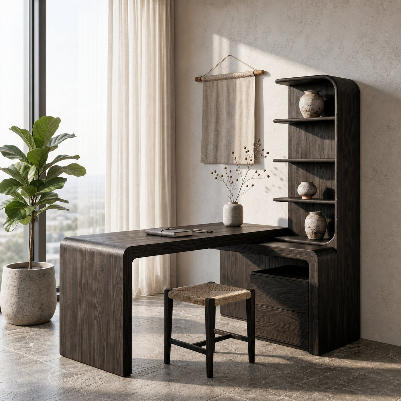 Modern Desk With Built In Bookshelf For Home Office And Workspace - product view 4