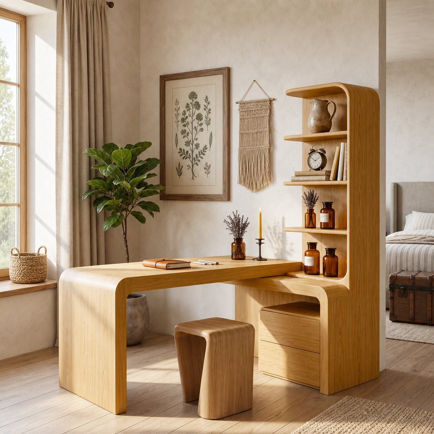 Modern Desk With Built In Bookshelf For Home Office And Workspace - product view 5