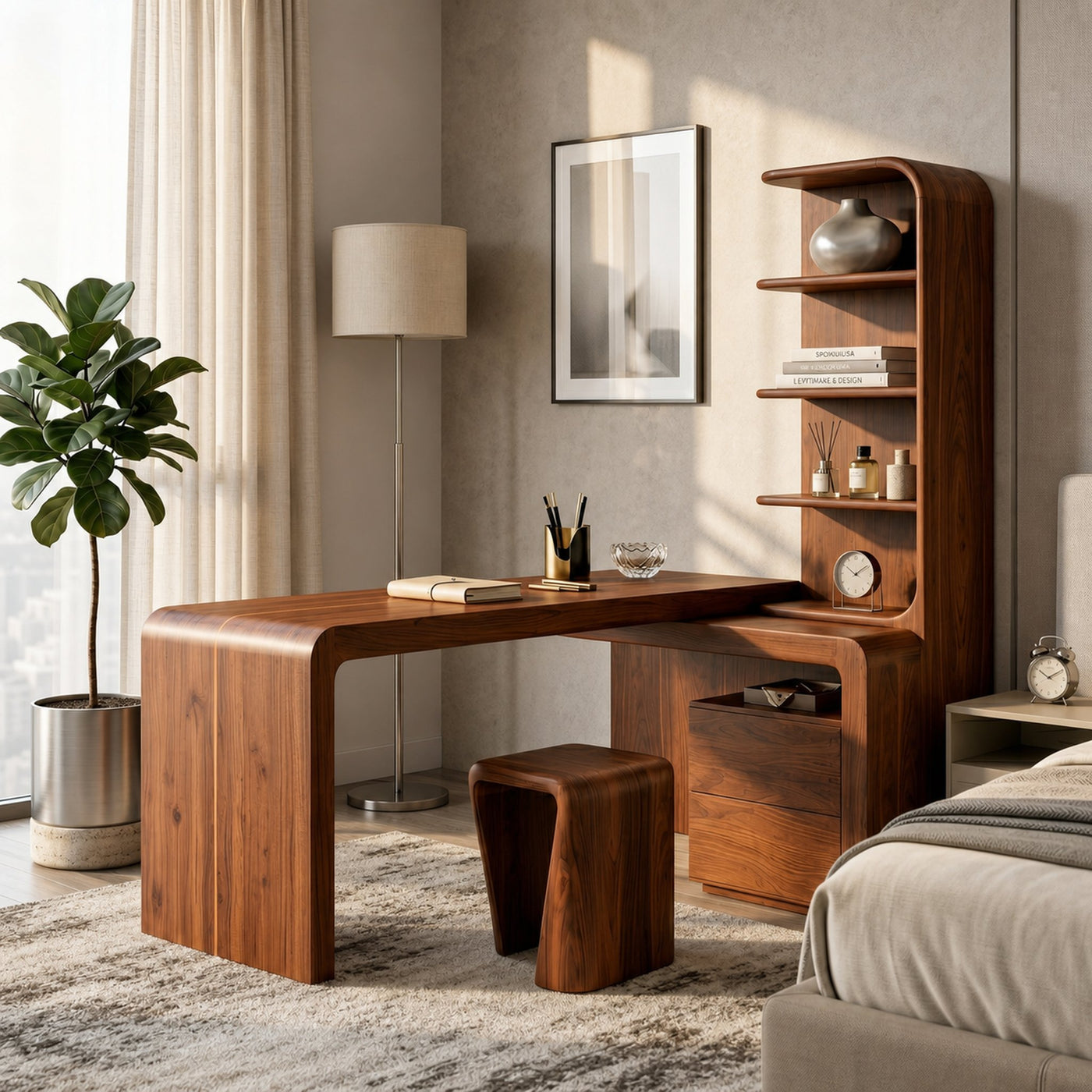 Modern Desk With Built In Bookshelf For Home Office And Workspace - product view 6