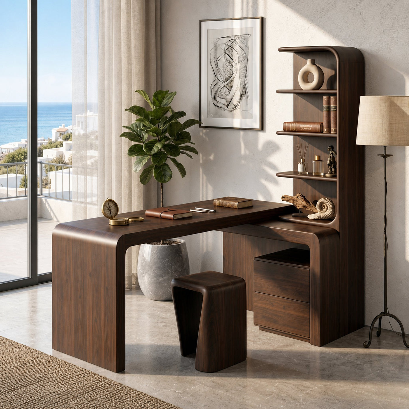 Modern Desk With Built In Bookshelf For Home Office And Workspace - product view 7