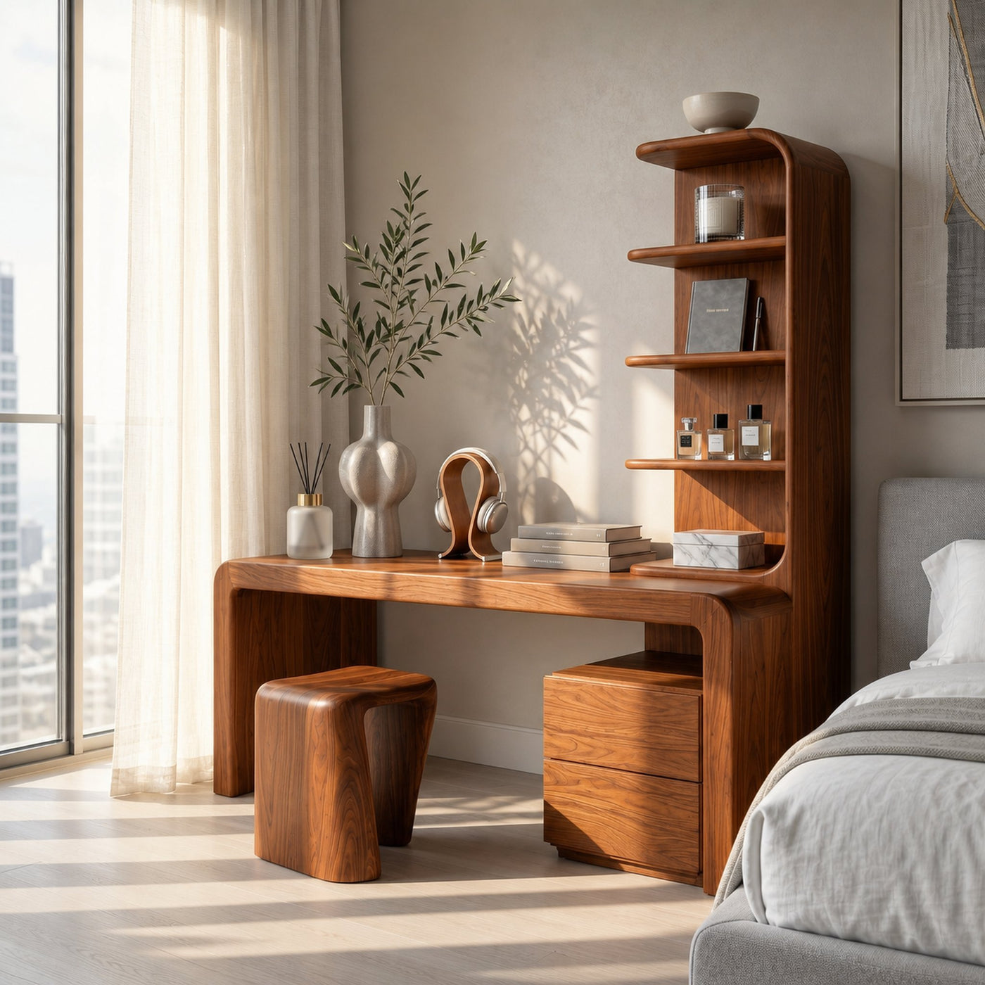 Modern Desk With Built In Storage Shelves And Drawers For Home Office
