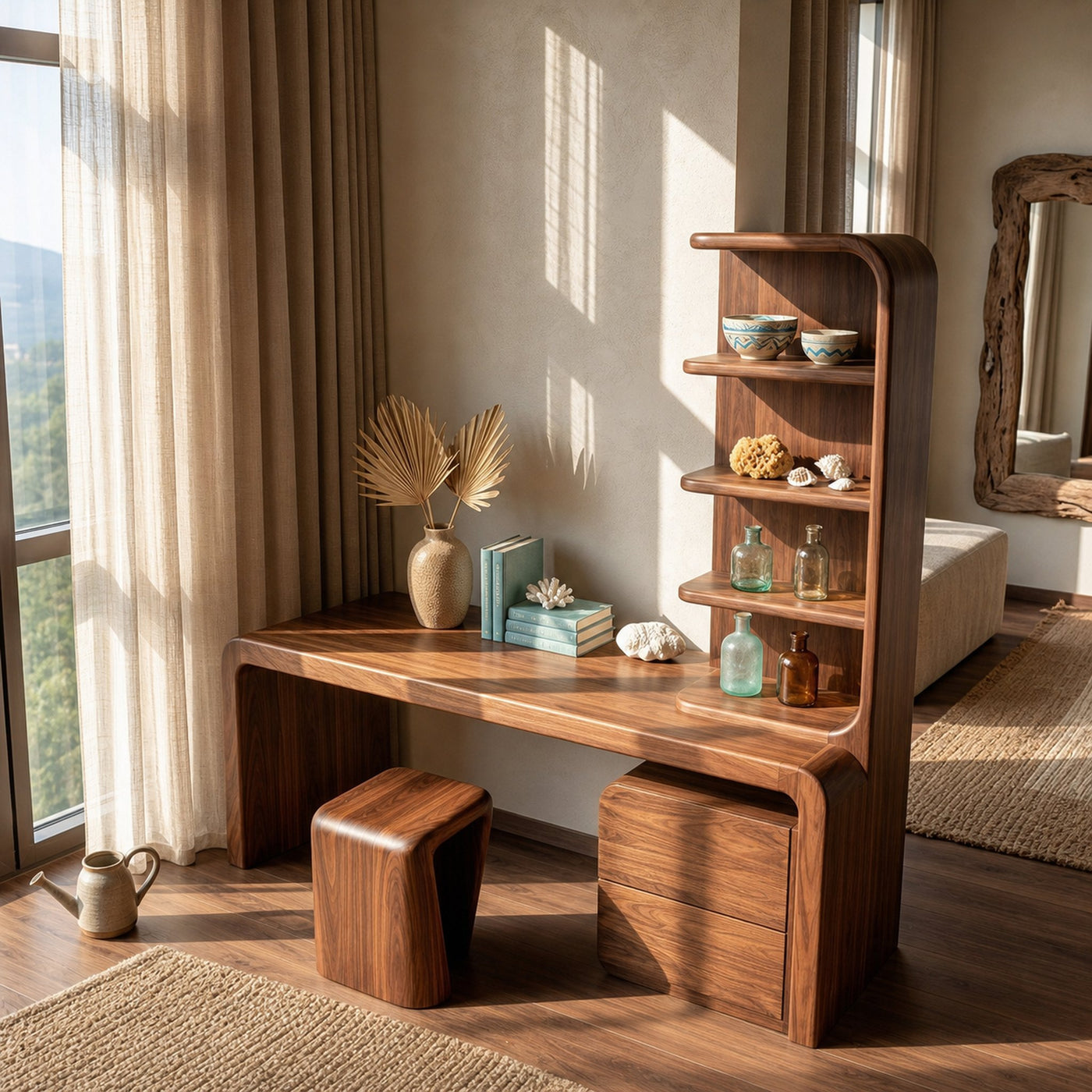Modern Desk With Built In Storage Shelves And Drawers For Home Office - product view 2