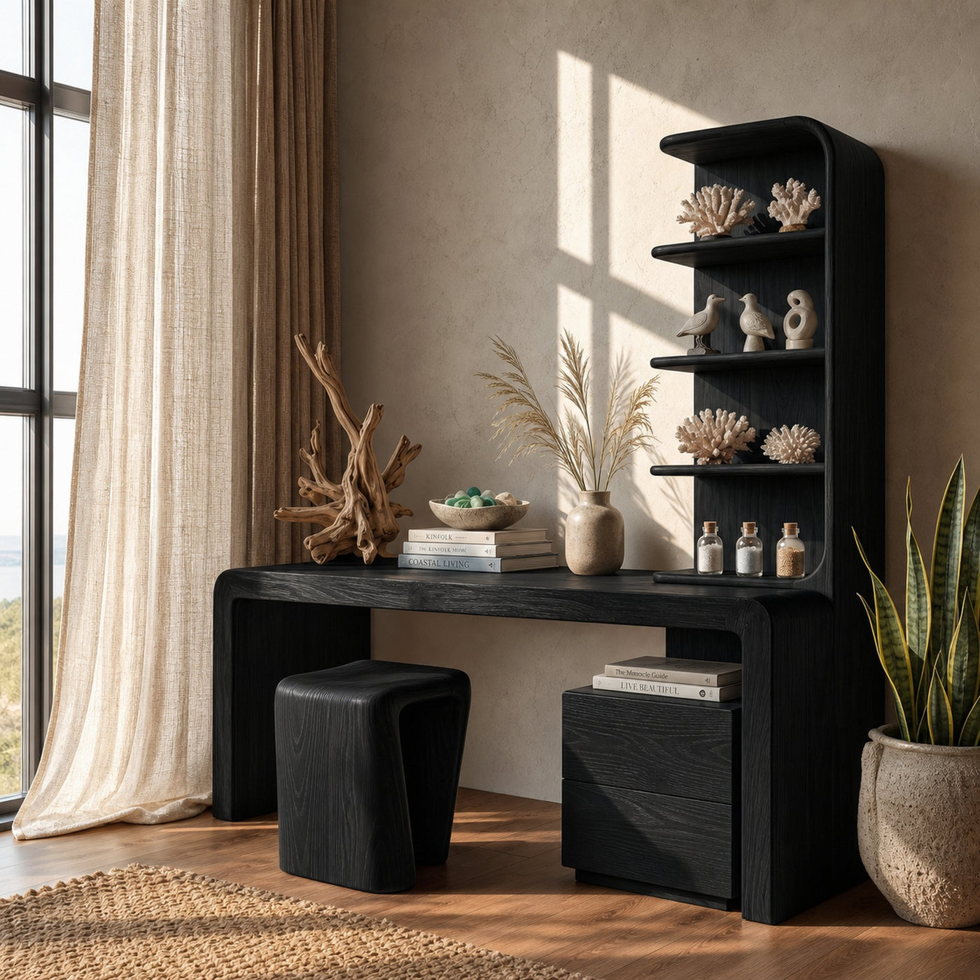 Modern Desk With Built In Storage Shelves And Drawers For Home Office - product view 4