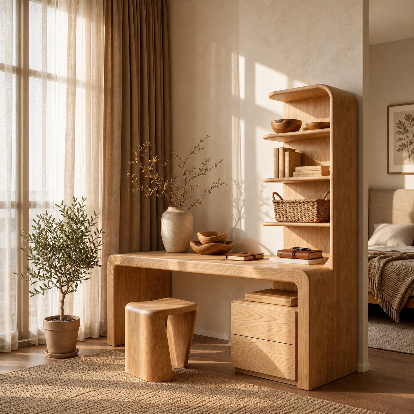Modern Desk With Built In Storage Shelves And Drawers For Home Office - product view 5