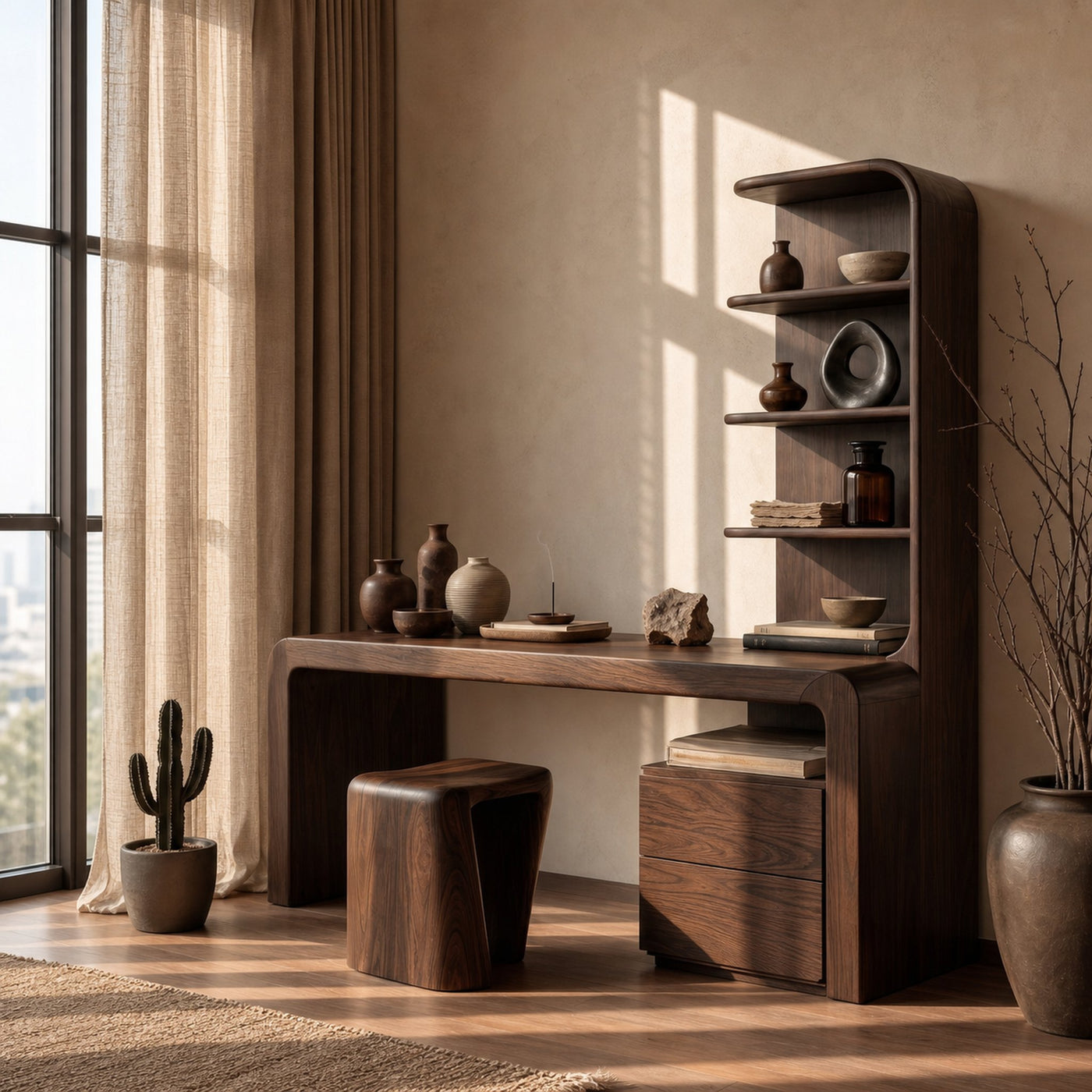 Modern Desk With Built In Storage Shelves And Drawers For Home Office - product view 7