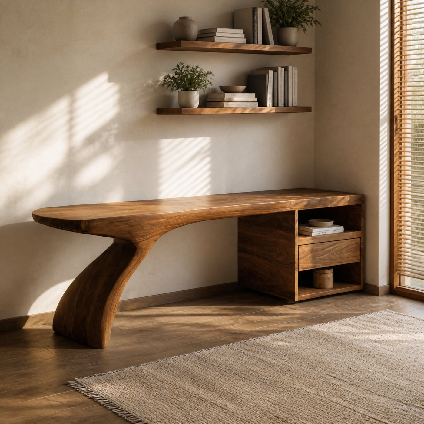 Modern Desk With Sculptural Single-Leg For Home Office