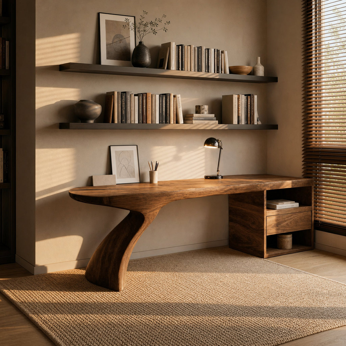 Modern Desk With Sculptural Single-Leg For Home Office - product view 2