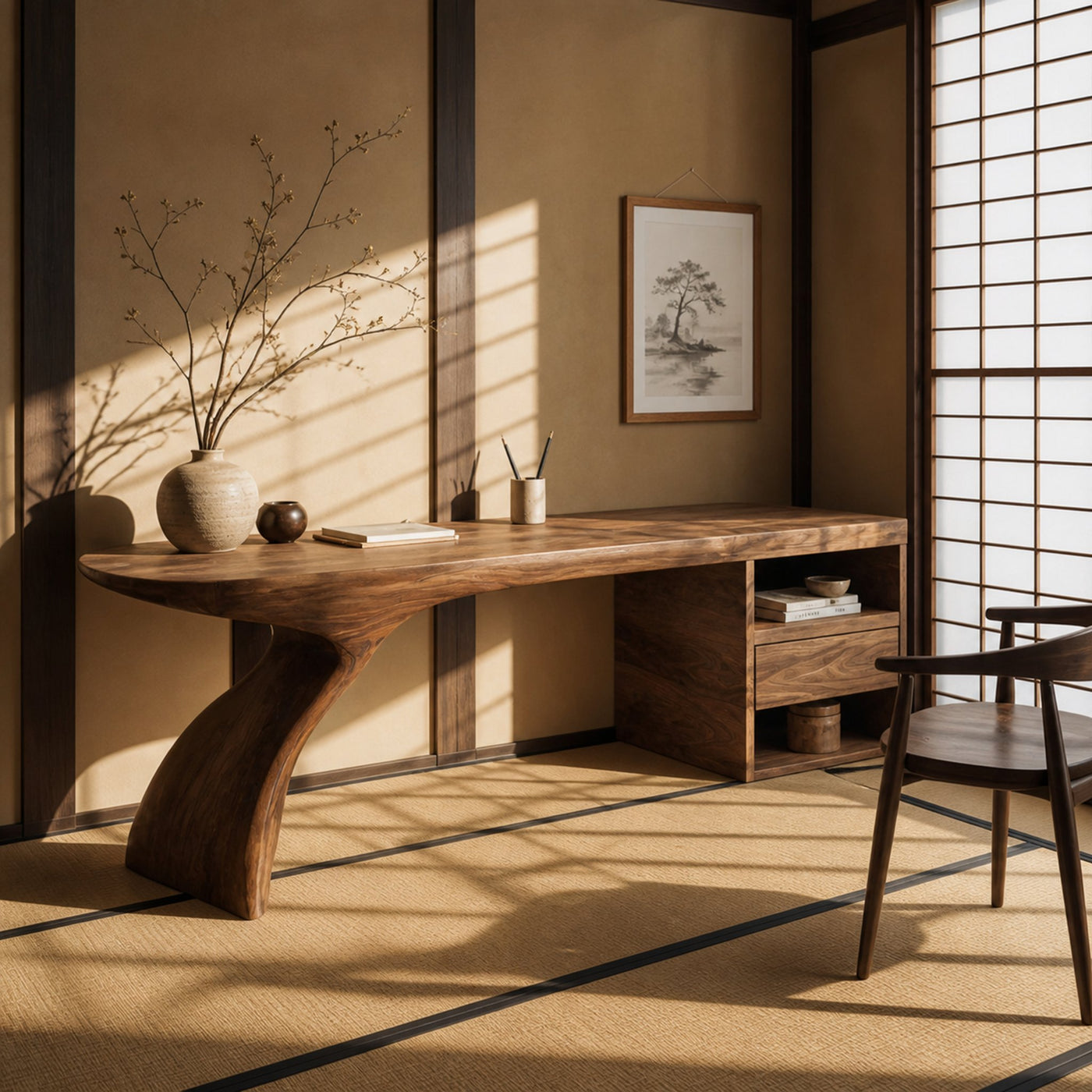 Modern Desk With Sculptural Single-Leg For Home Office - product view 3