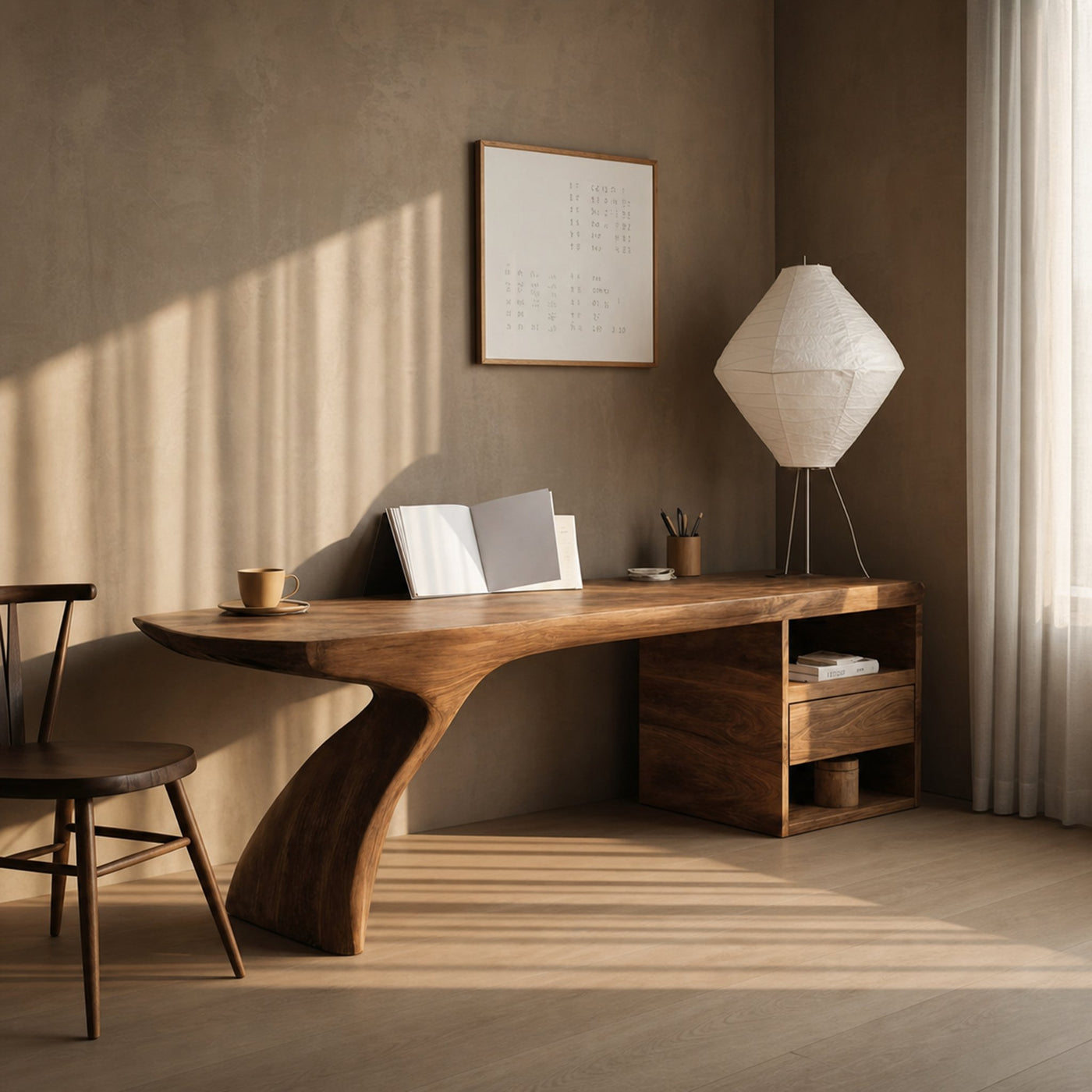 Modern Desk With Sculptural Single-Leg For Home Office - product view 6