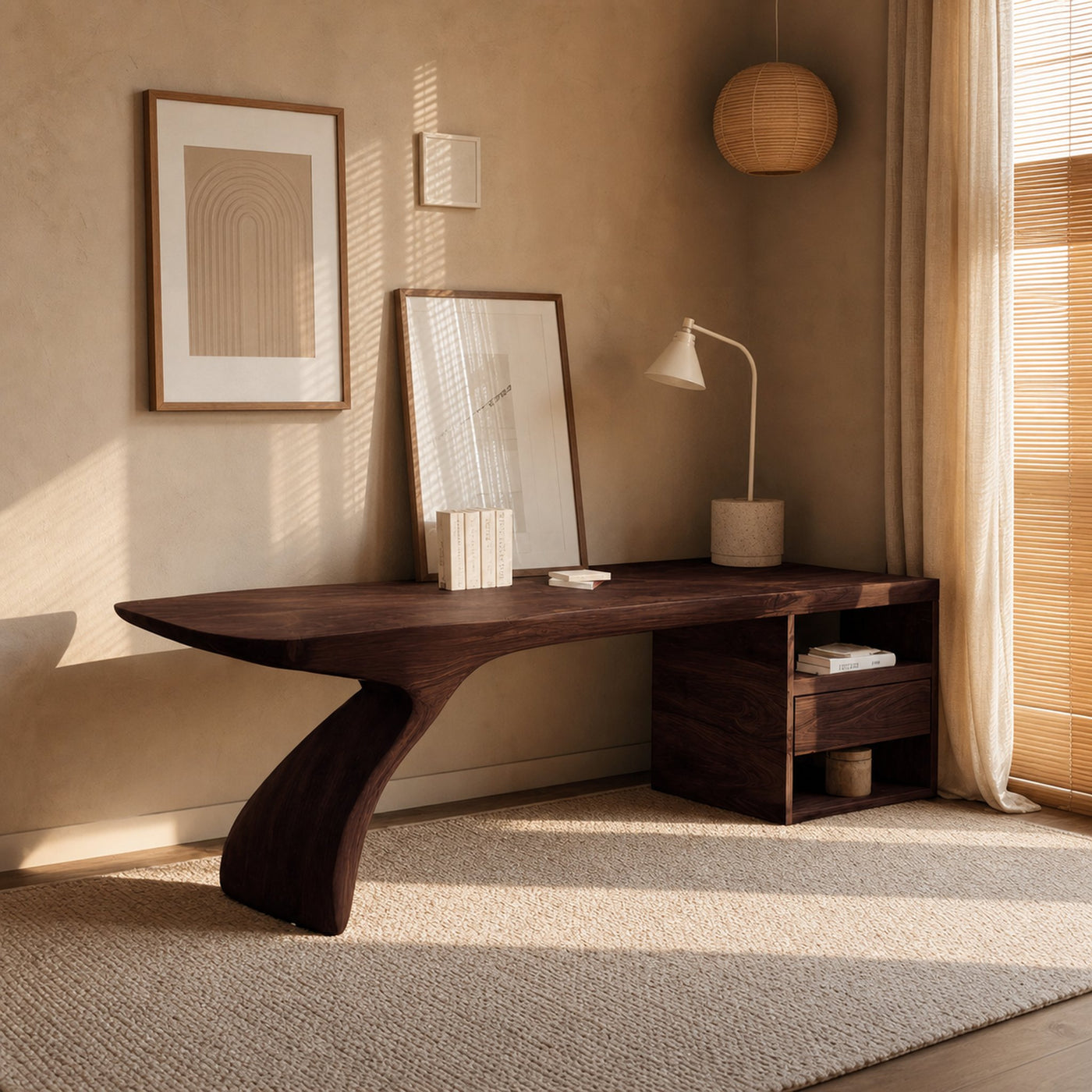 Modern Desk With Sculptural Single-Leg For Home Office - product view 7