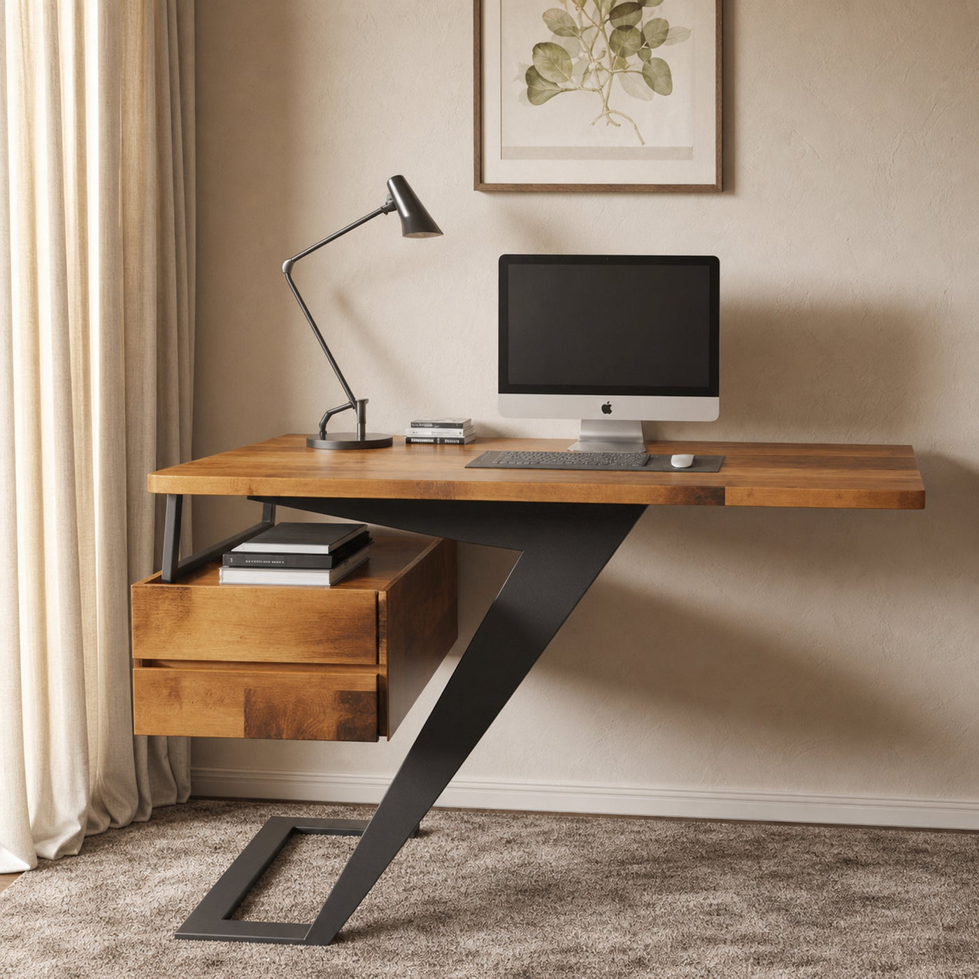 Modern Desk With Z Frame And Drawers For Home Office - product view 3