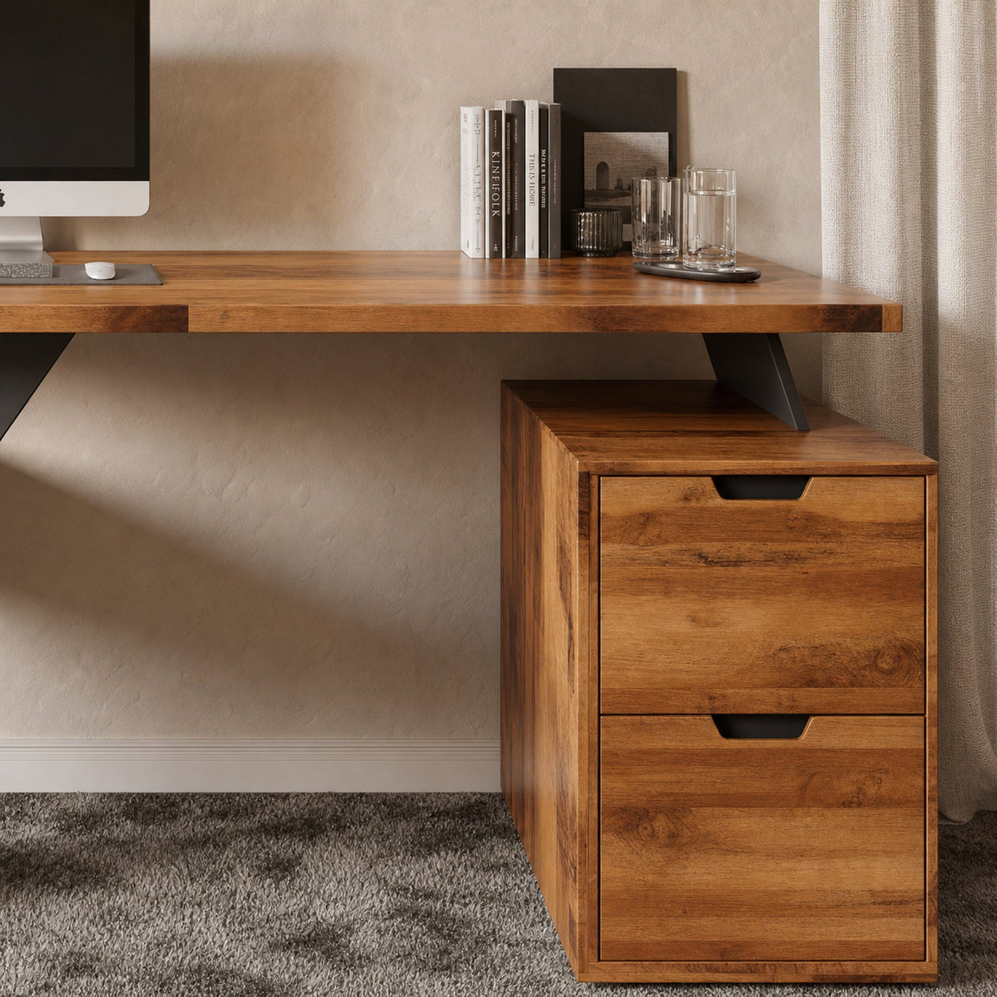 Modern Desk With Z Frame And Drawers For Home Office - product view 4