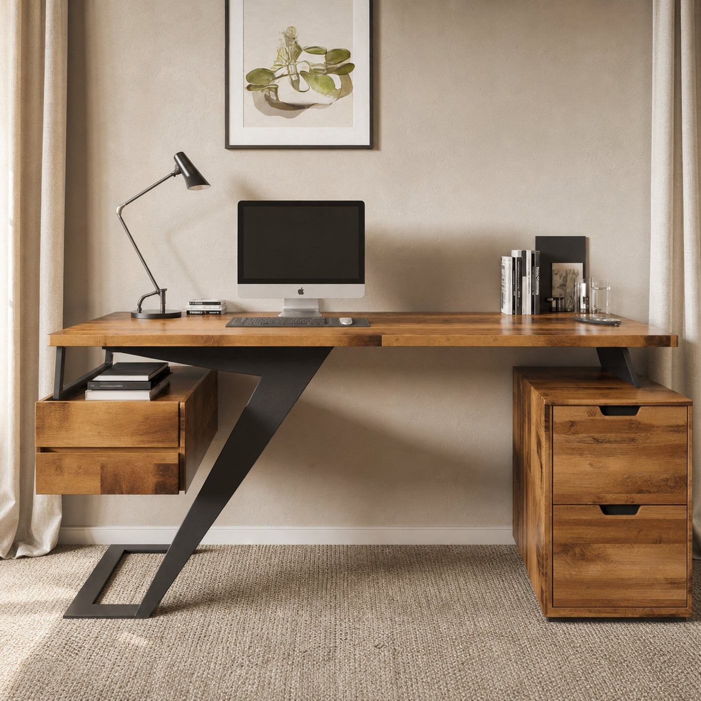 Modern Desk With Z Frame And Drawers For Home Office - product view 5