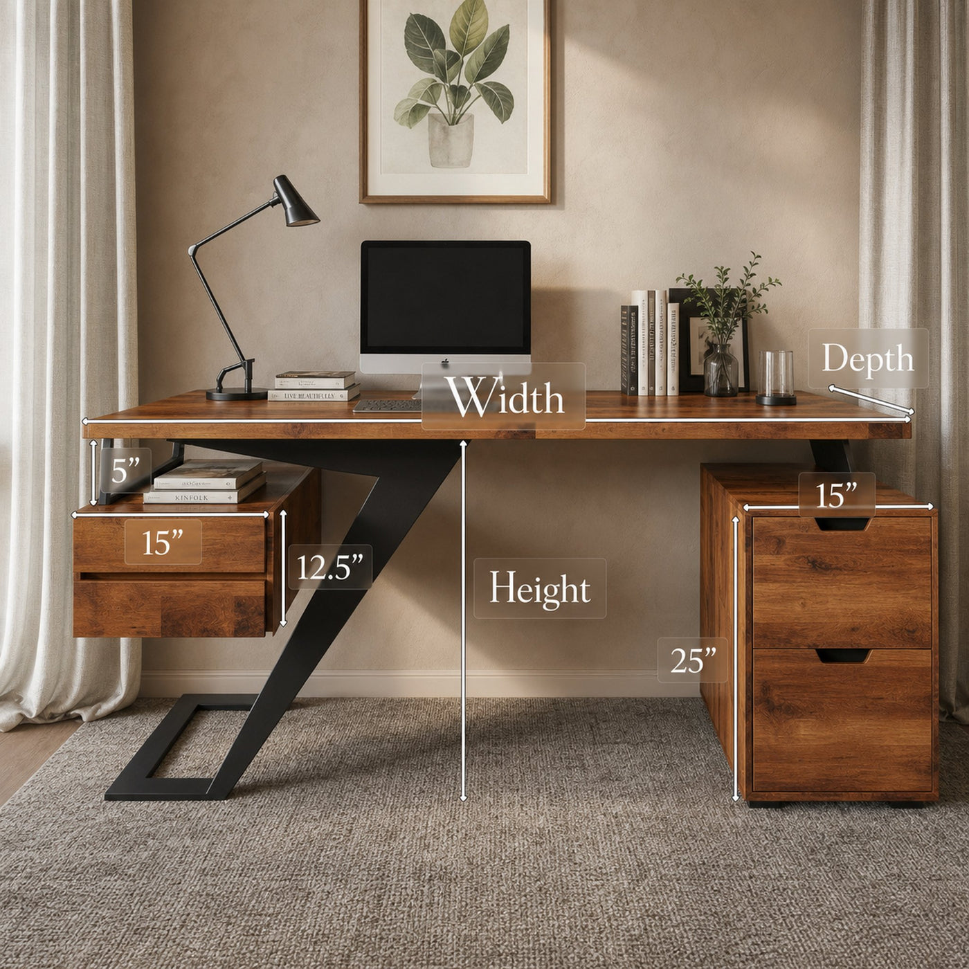 Modern Desk With Z Frame And Drawers For Home Office - product view 6