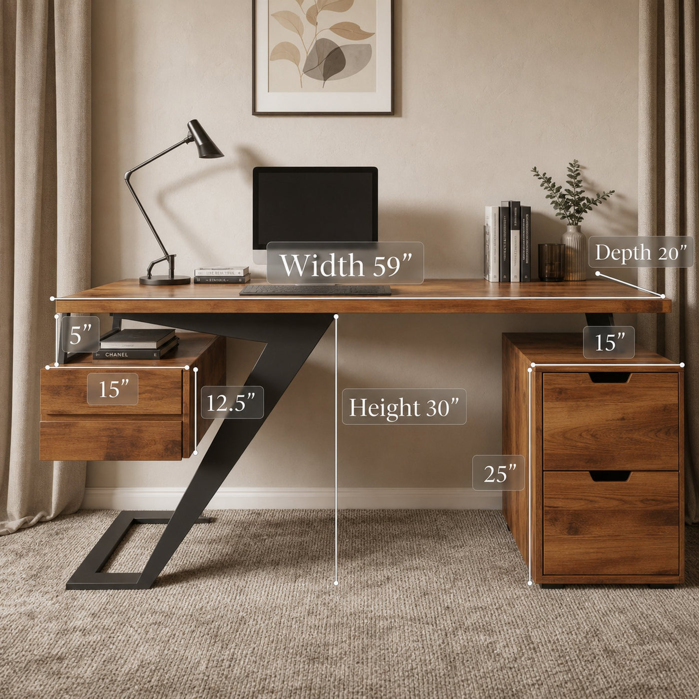 Modern Desk With Z Frame And Drawers For Home Office - product view 7