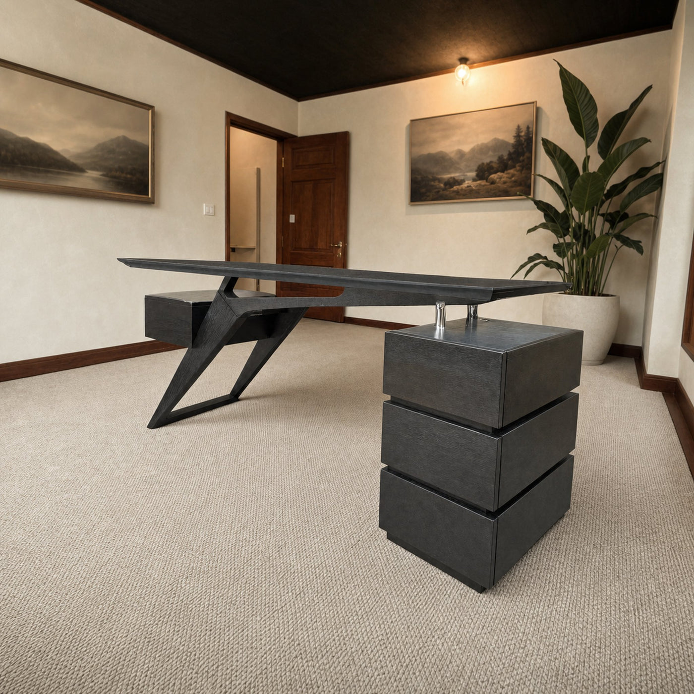 Modern Executive Desk With Sculptural Geometric Design For Workspace