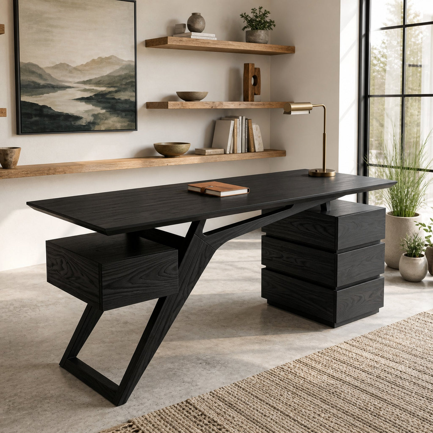 Modern Executive Desk With Sculptural Geometric Design For Workspace - product view 2