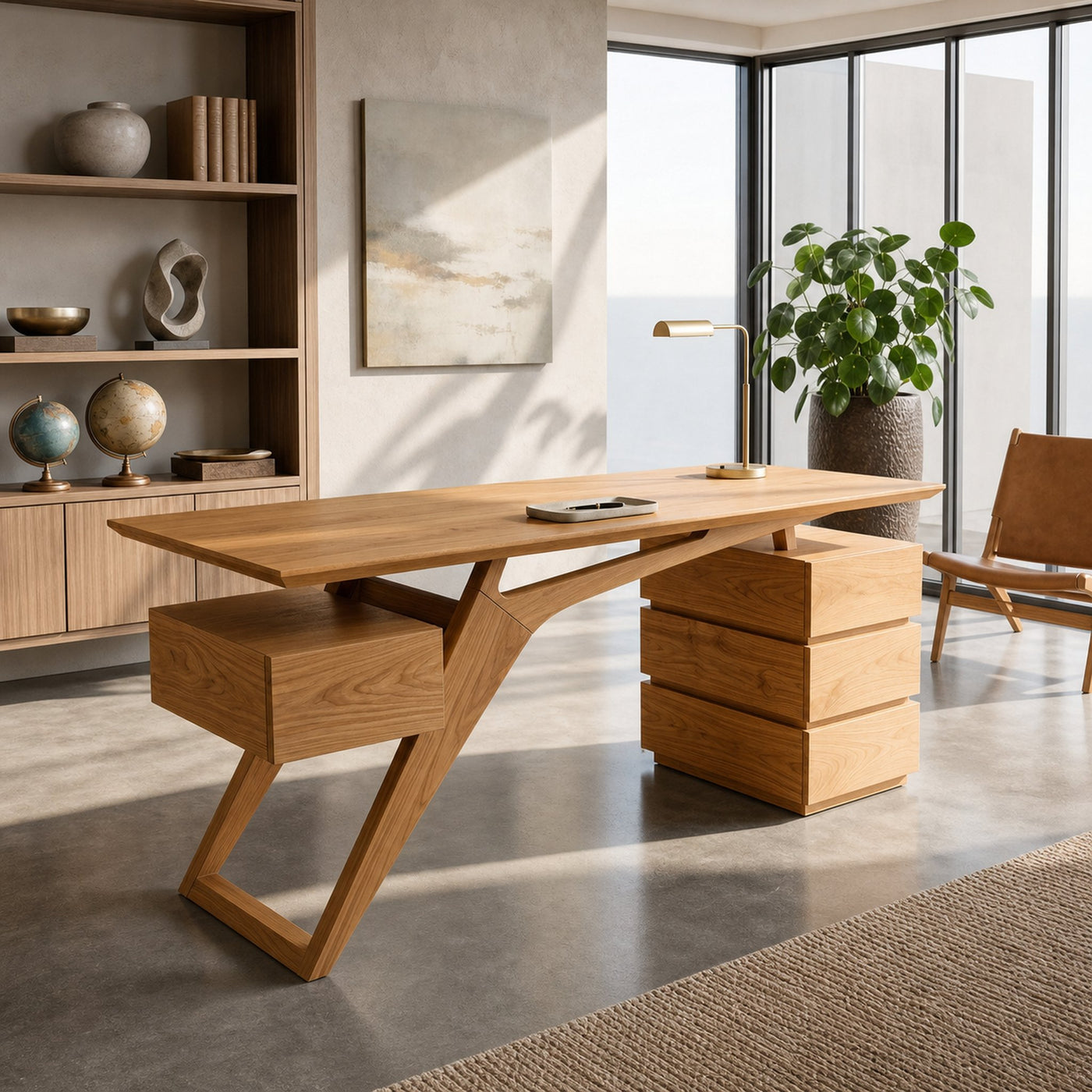 Modern Executive Desk With Sculptural Geometric Design For Workspace - product view 3