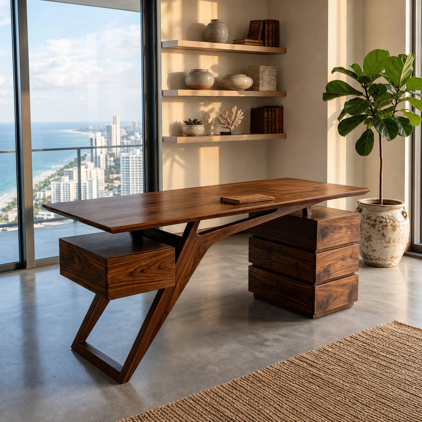 Modern Executive Desk With Sculptural Geometric Design For Workspace - product view 4
