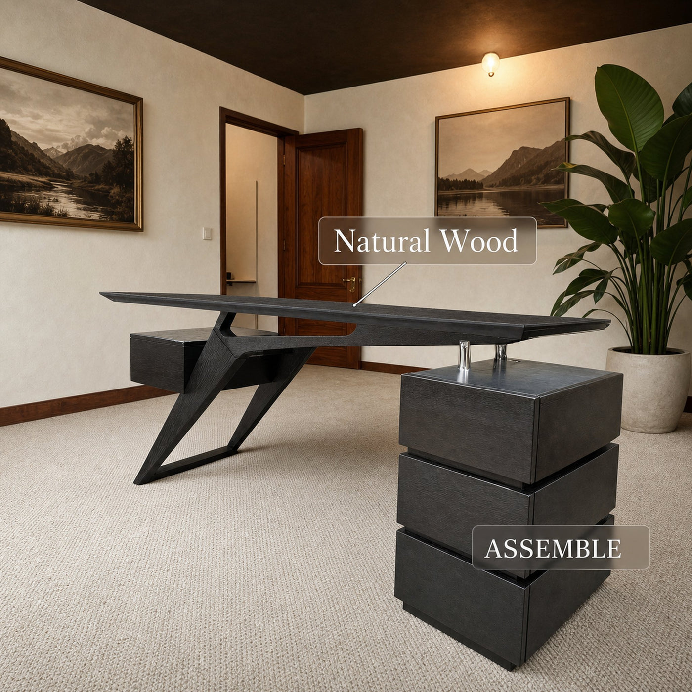 Modern Executive Desk With Sculptural Geometric Design For Workspace - product view 6