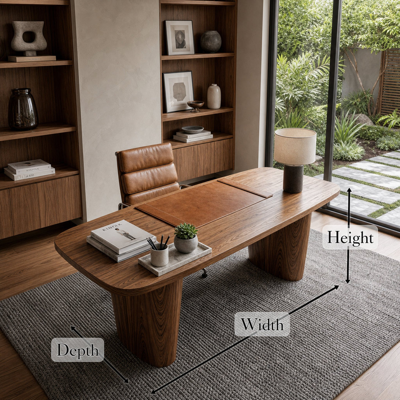 Modern Executive Wooden Desk With Sculptural Solid Wood Base For Home Office And Workspace - product view 8